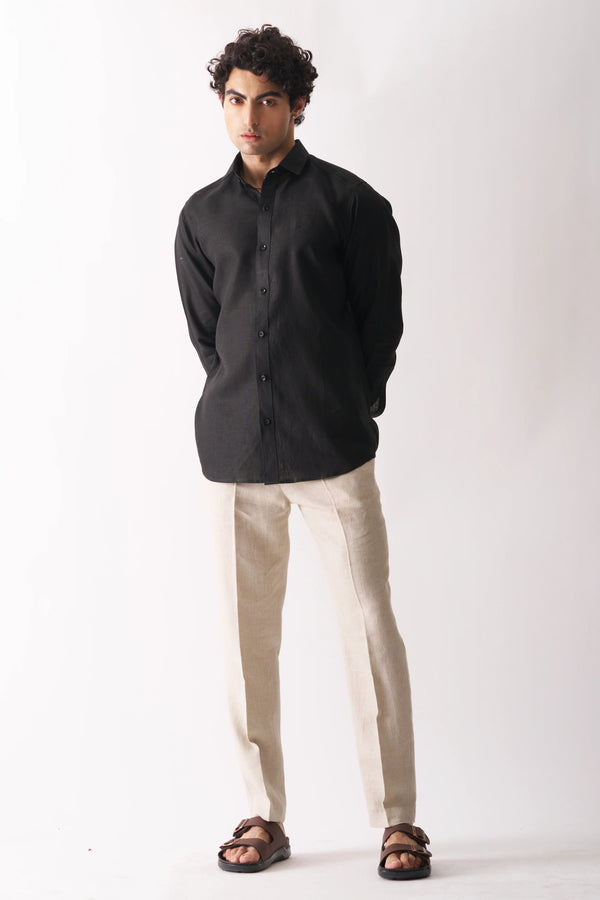 BLACK - FULL SLEEVE 100% PURE LINEN SHIRT