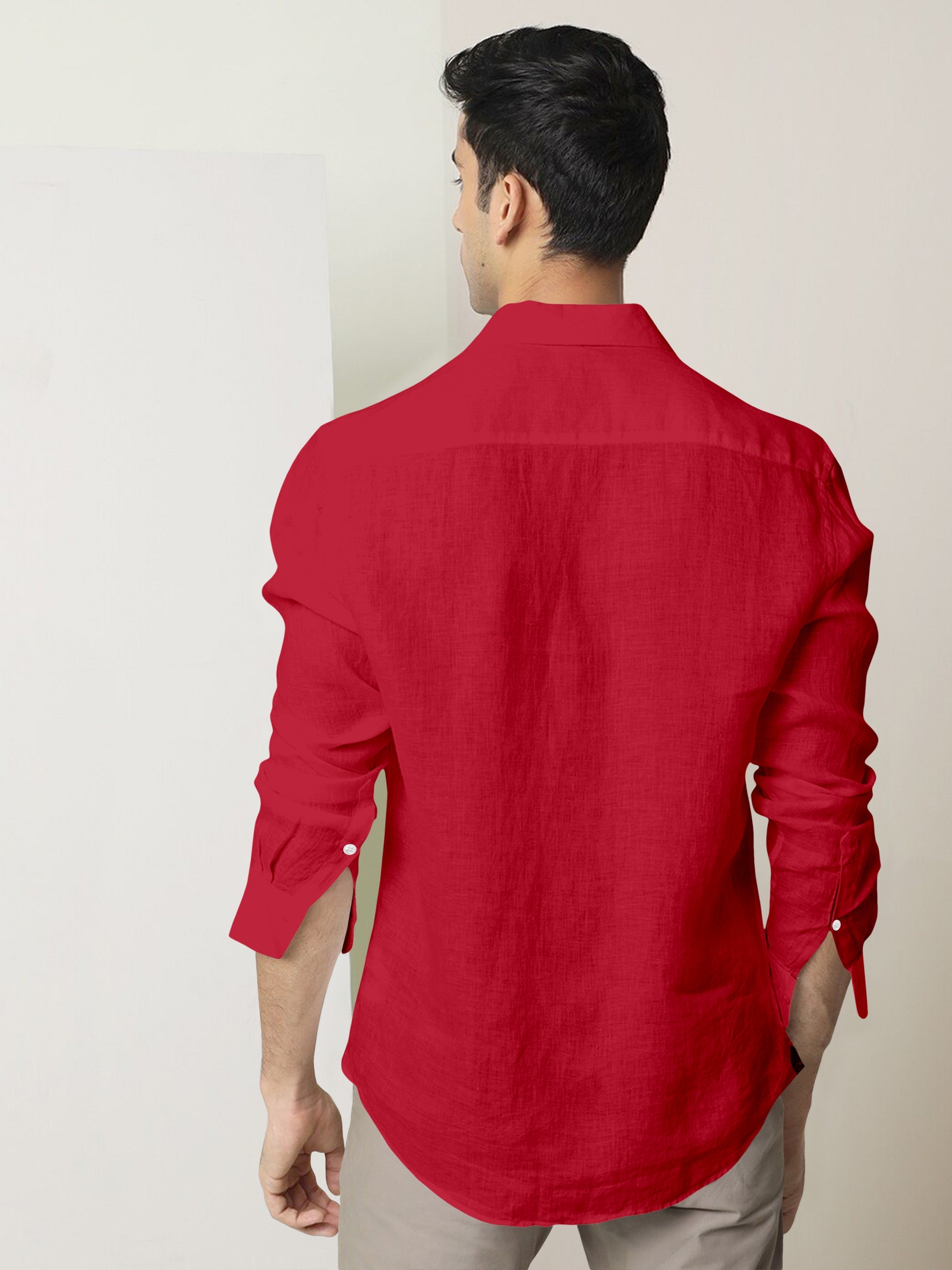 Cadmium Red Luxurious Linen Shirt Best pure linen shirt in India plus size linen shirt in india