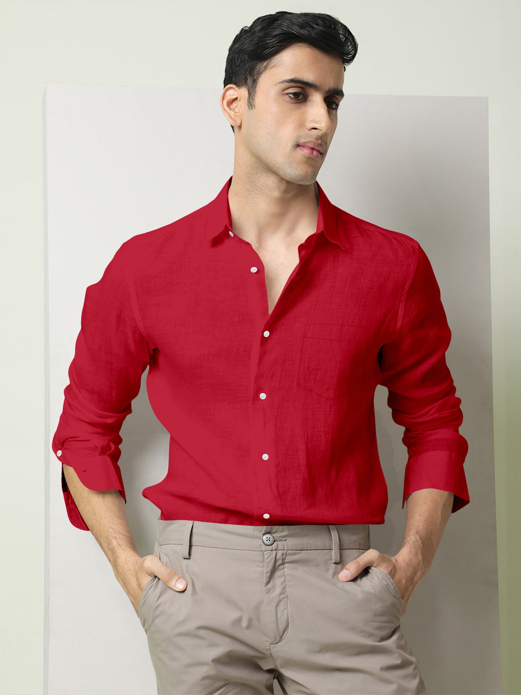Cadmium Red Luxurious Linen Shirt Best pure linen shirt in India plus size linen shirt in india