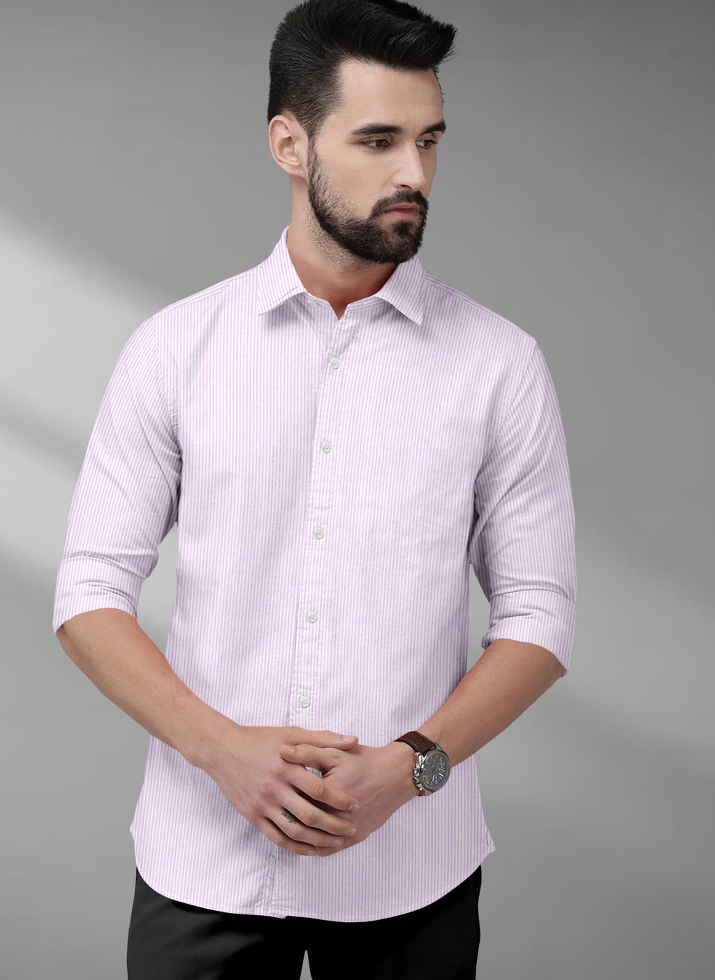 Grape Taffy Pink with White Pin Stripe Men's Cotton Shirt