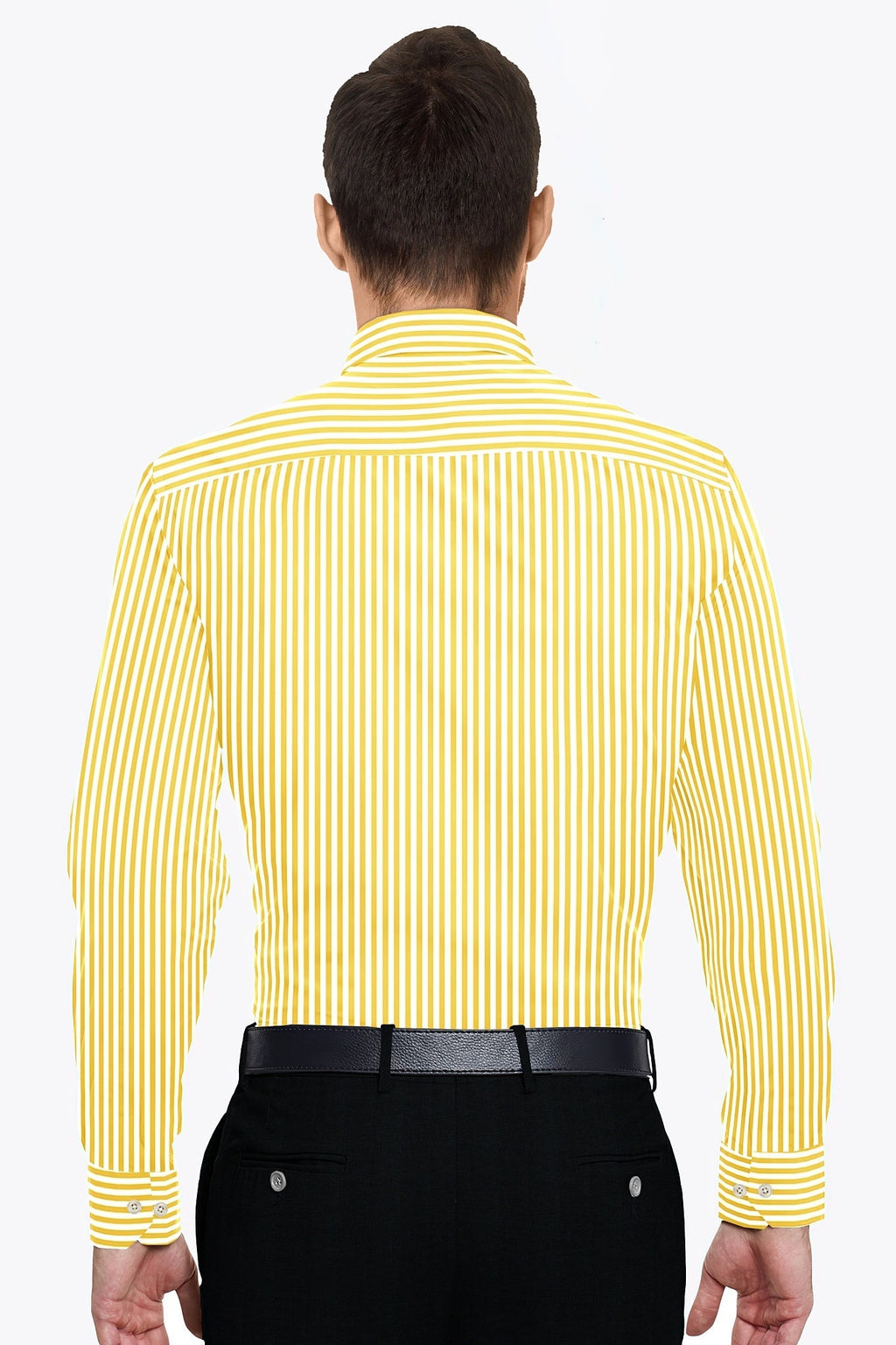 Lemon Yellow and White Candy Stripes Cotton Shirt - Premium Cotton Shirt in India