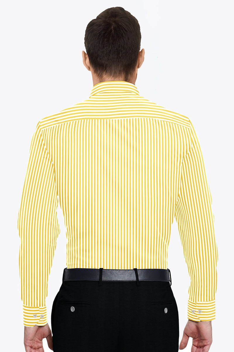 Lemon Yellow and White Candy Stripes Cotton Shirt - Premium Cotton Shirt in India