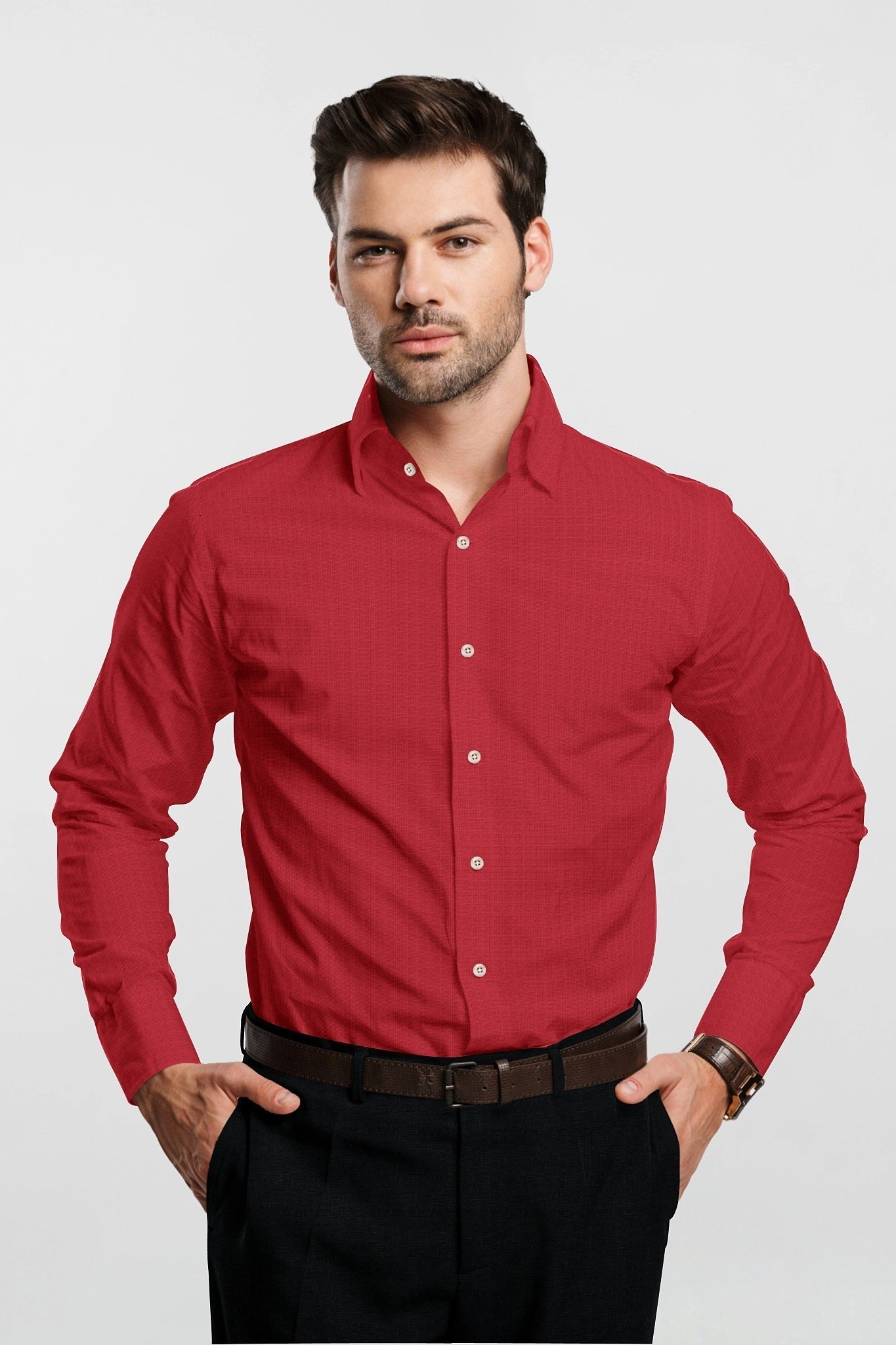 Raspberry Red Men's Cotton Linen Shirt