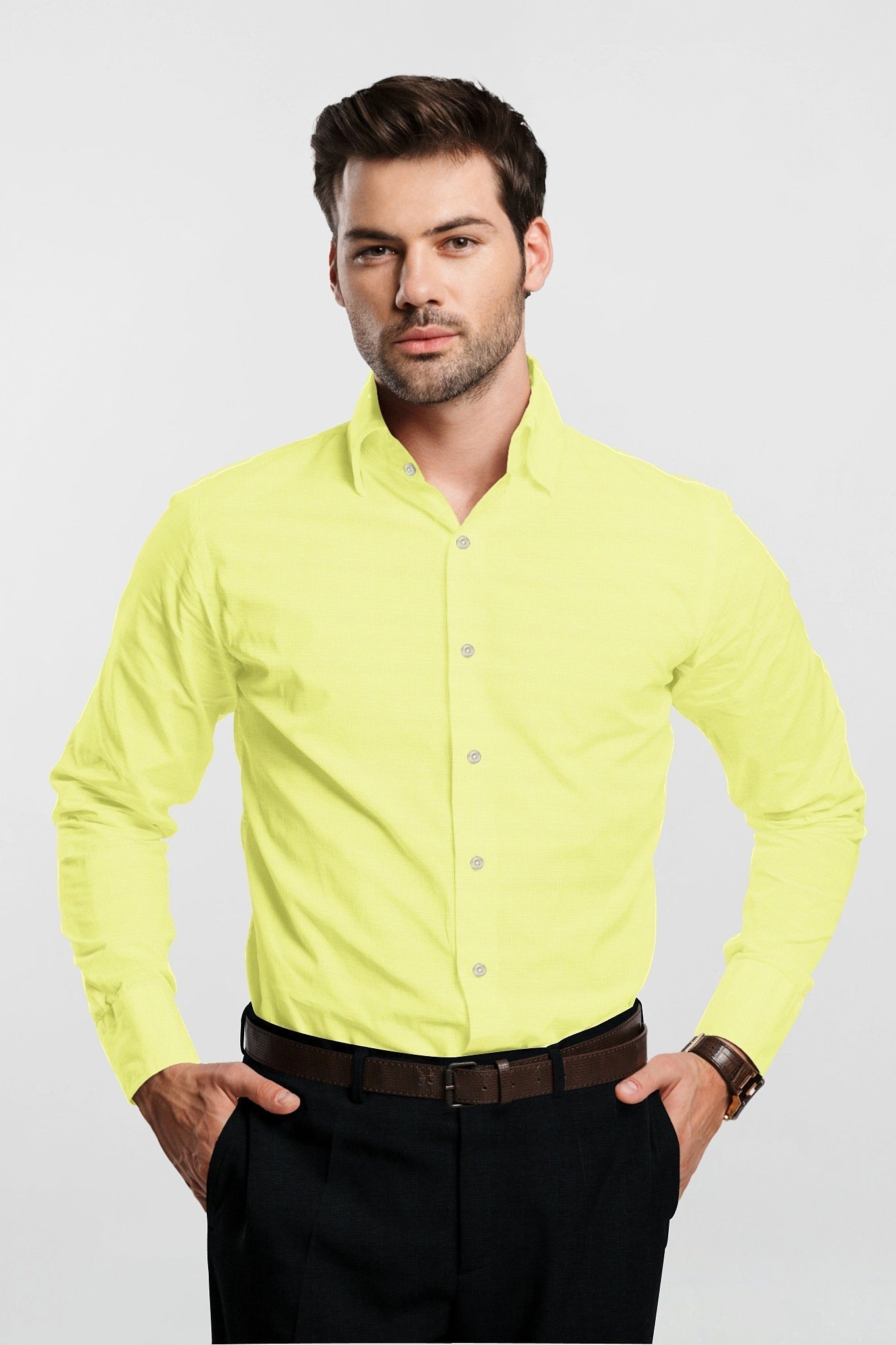 Cyber Green Lime Men's Cotton Linen Shirt