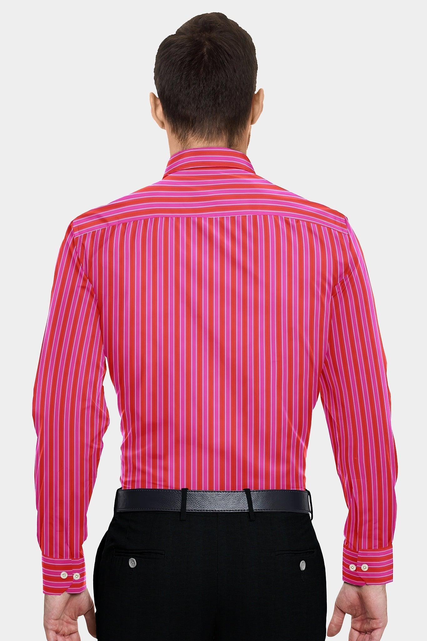 Raspberry Red and Fuchsia Pink Double Stripes Cotton Shirt