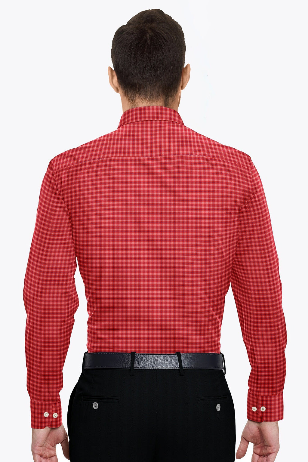 Carmine Red with Admiral Blue and White Checks Cotton Shirt