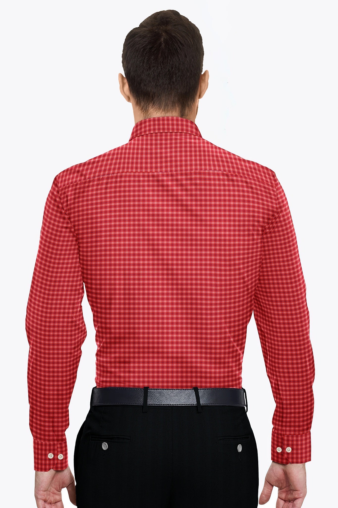 Carmine Red with Admiral Blue and White Checks Cotton Shirt