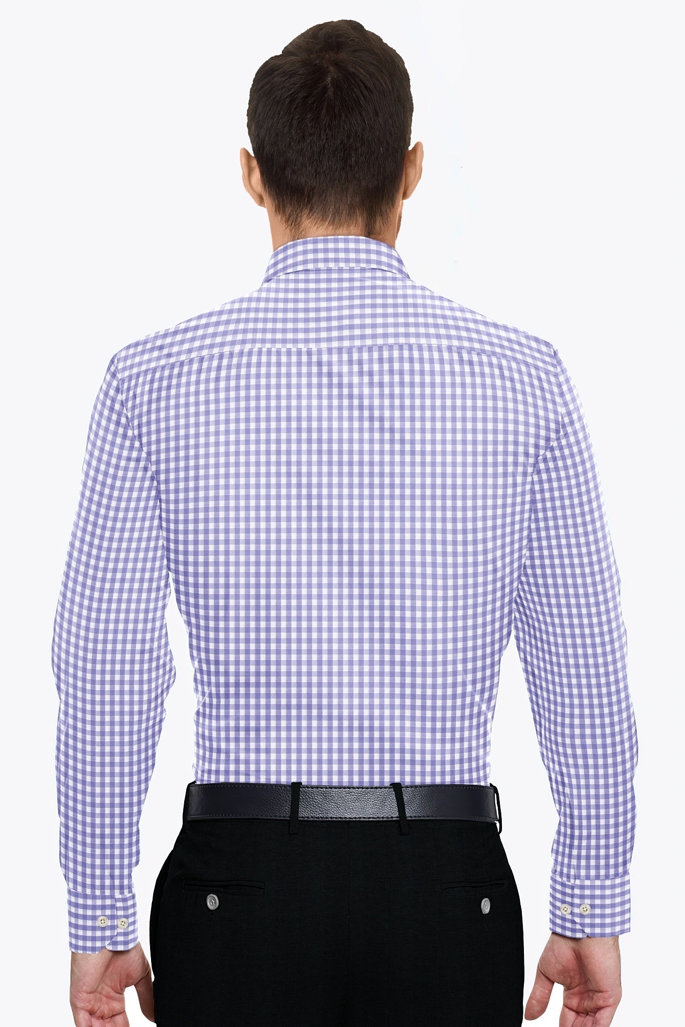 White with Lavender Purple Gingham Checks Cotton Shirt