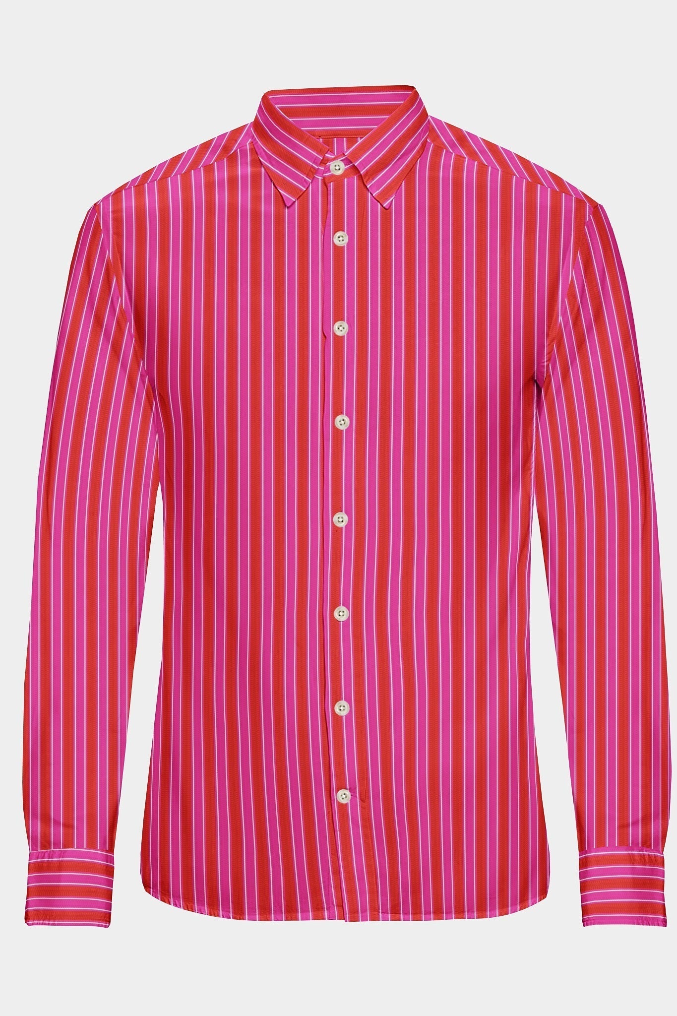 Raspberry Red and Fuchsia Pink Double Stripes Cotton Shirt