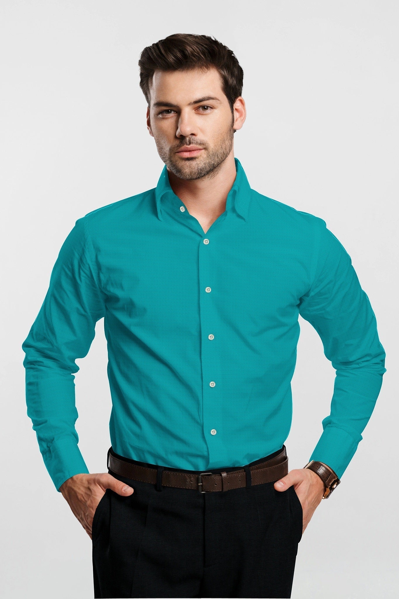 American Robin Cyan Blue Cotton Linen Shirt - Plus Size Shirts for Men Online in Hyderabad India