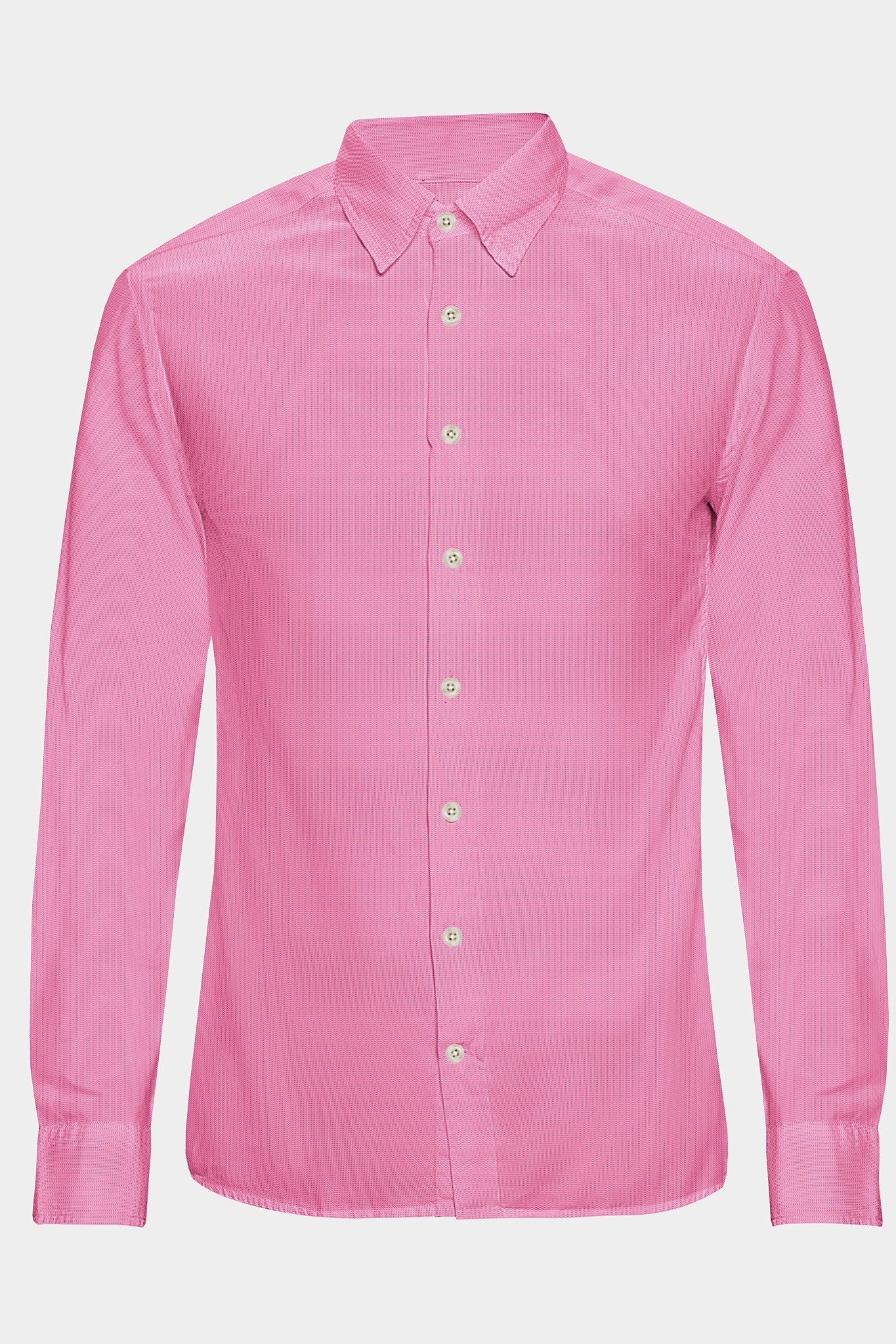 French Pink and White Dobby Textured Cotton Shirt