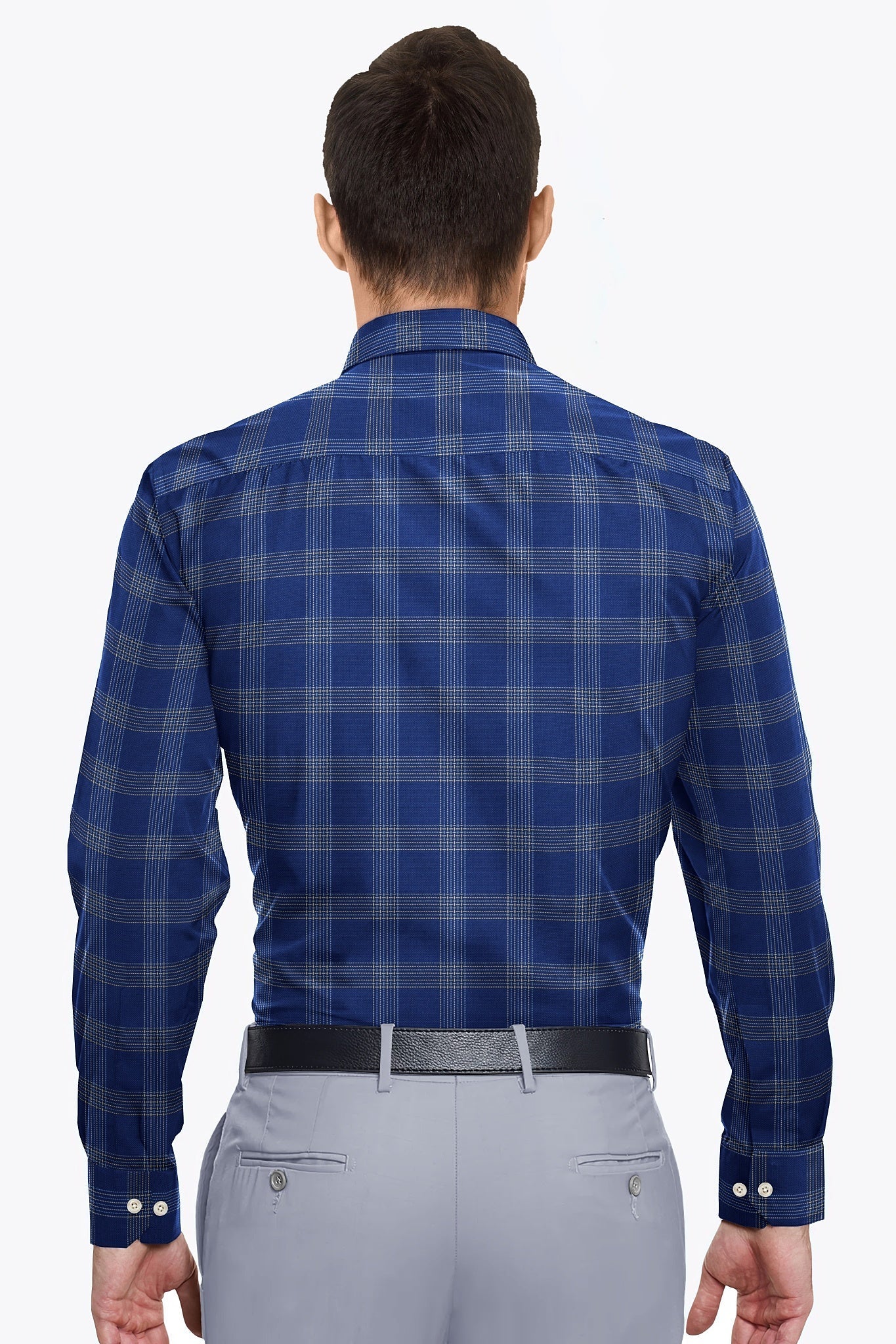 Delft Blue with Glaucous Blue and Beige Checks Premium Cotton Shirt