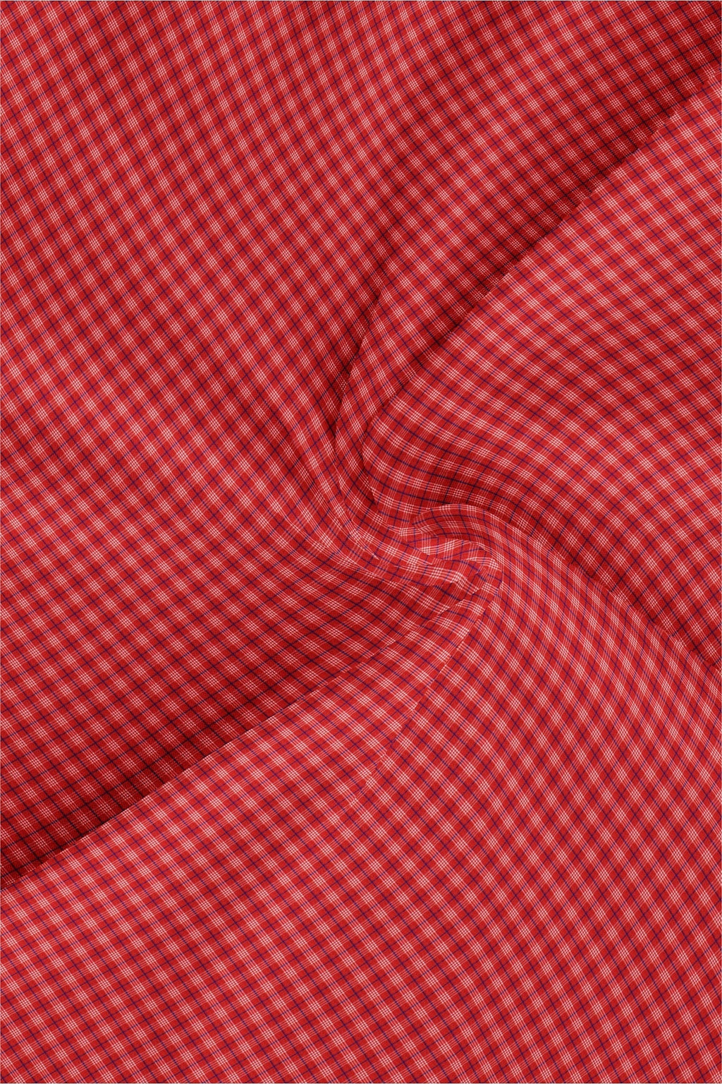 Carmine Red with Admiral Blue and White Checks Cotton Shirt