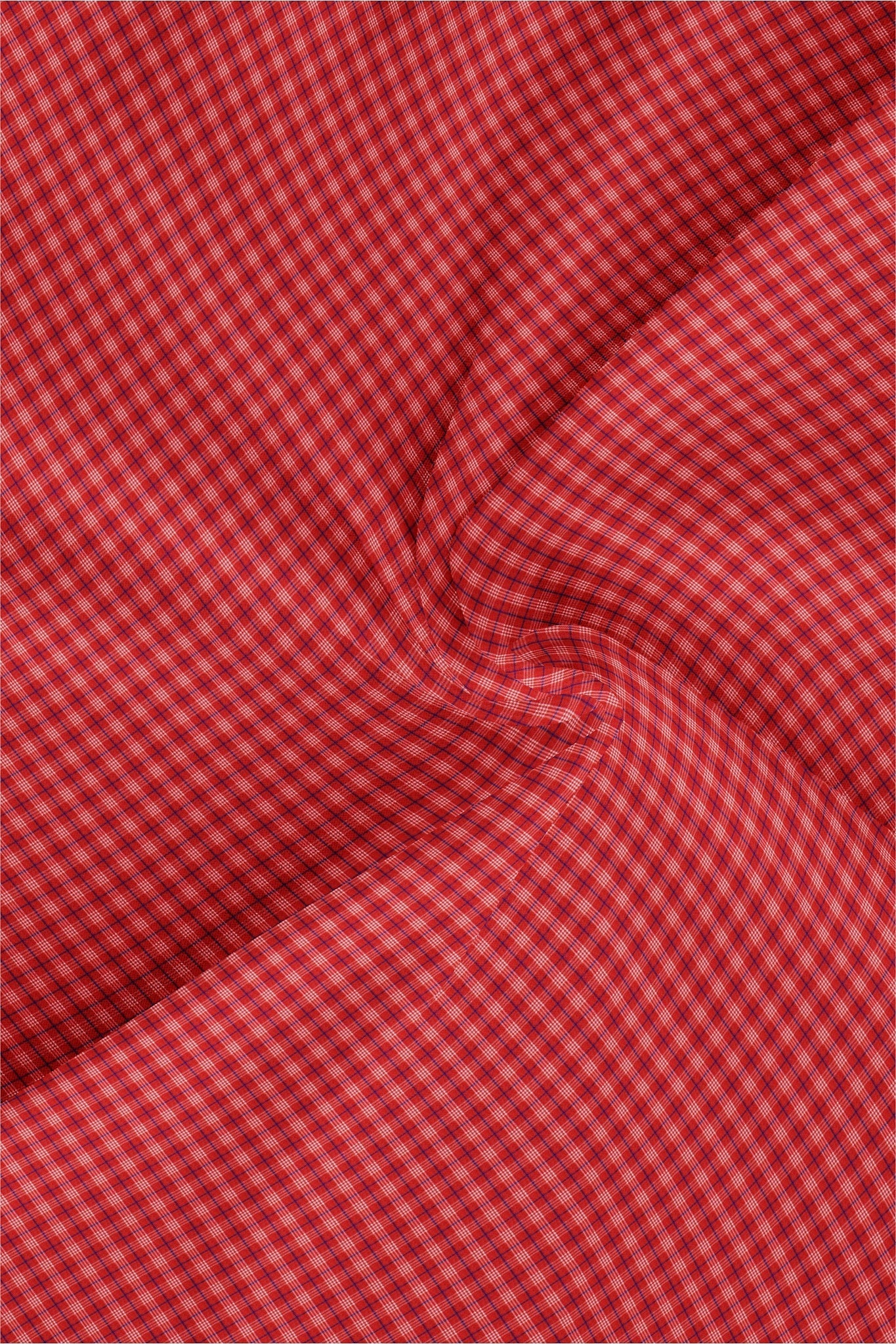 Carmine Red with Admiral Blue and White Checks Cotton Shirt