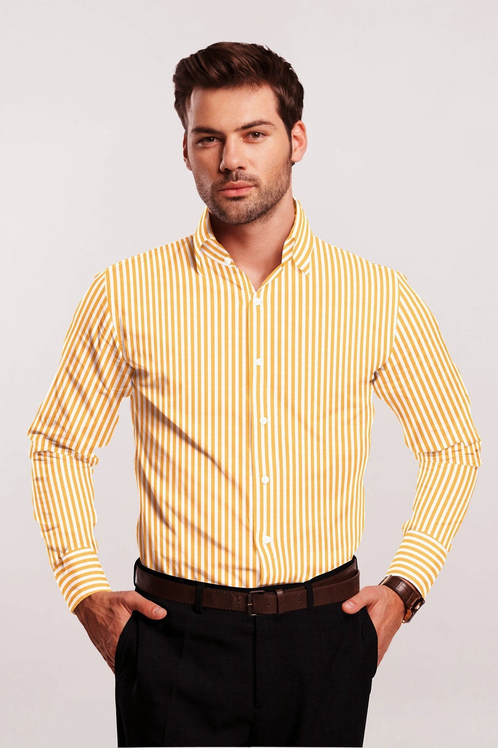 White with Tangelo Orange Candy Stripes Premium Cotton Shirt