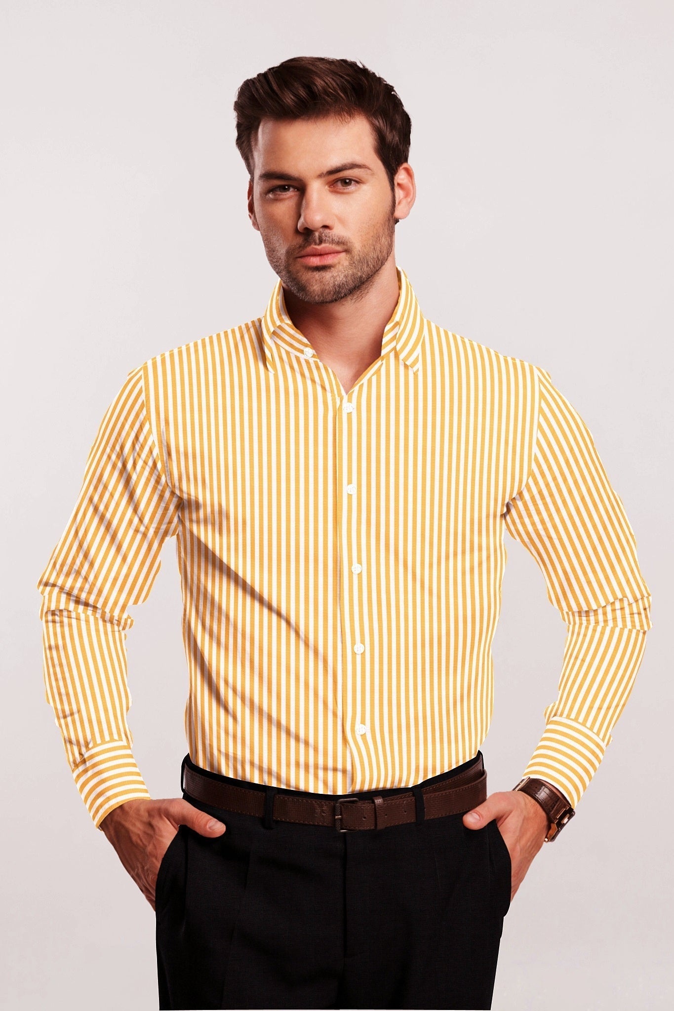 White with Tangelo Orange Candy Stripes Premium Cotton Shirt