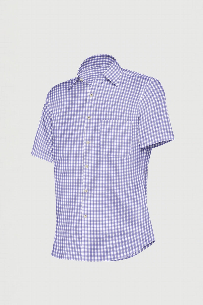 White with Lavender Purple Gingham Checks Cotton Shirt