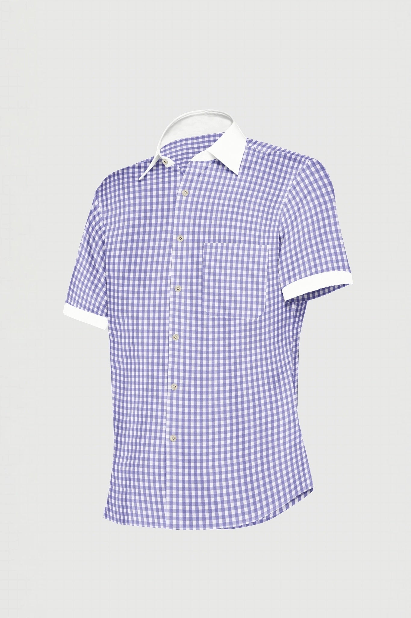 White with Lavender Purple Gingham Checks Designer Cotton Shirt