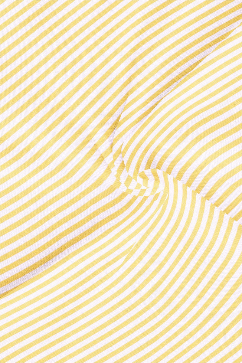 White and Canary Yellow Candy Stripes Cotton Linen Shirt- Plus size shirt in India