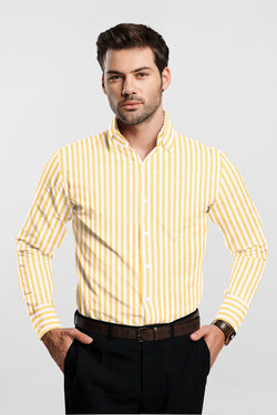 White and Canary Yellow Candy Stripes Cotton Linen Shirt- Plus size shirt in India