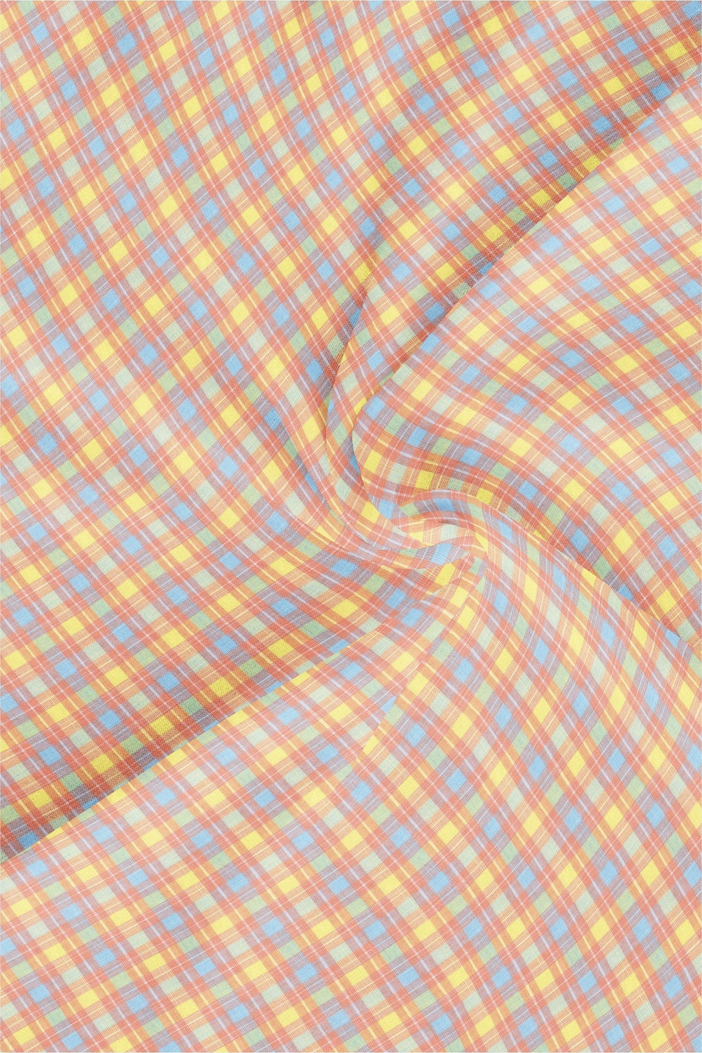 Nectar Peach with Marigold Yellow and Ethereal Blue Checks Cotton Shirt