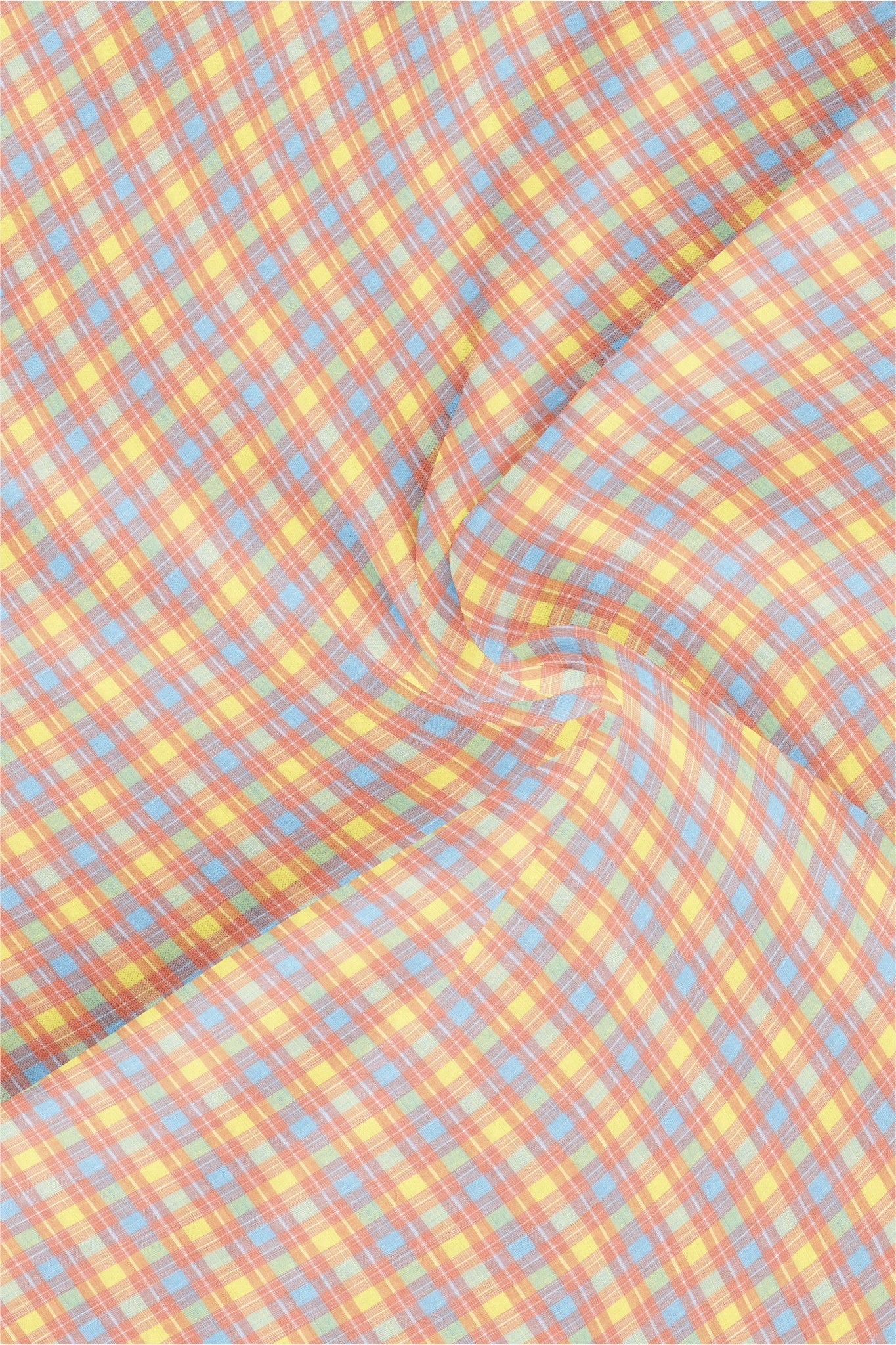 Nectar Peach with Marigold Yellow and Ethereal Blue Checks Cotton Shirt