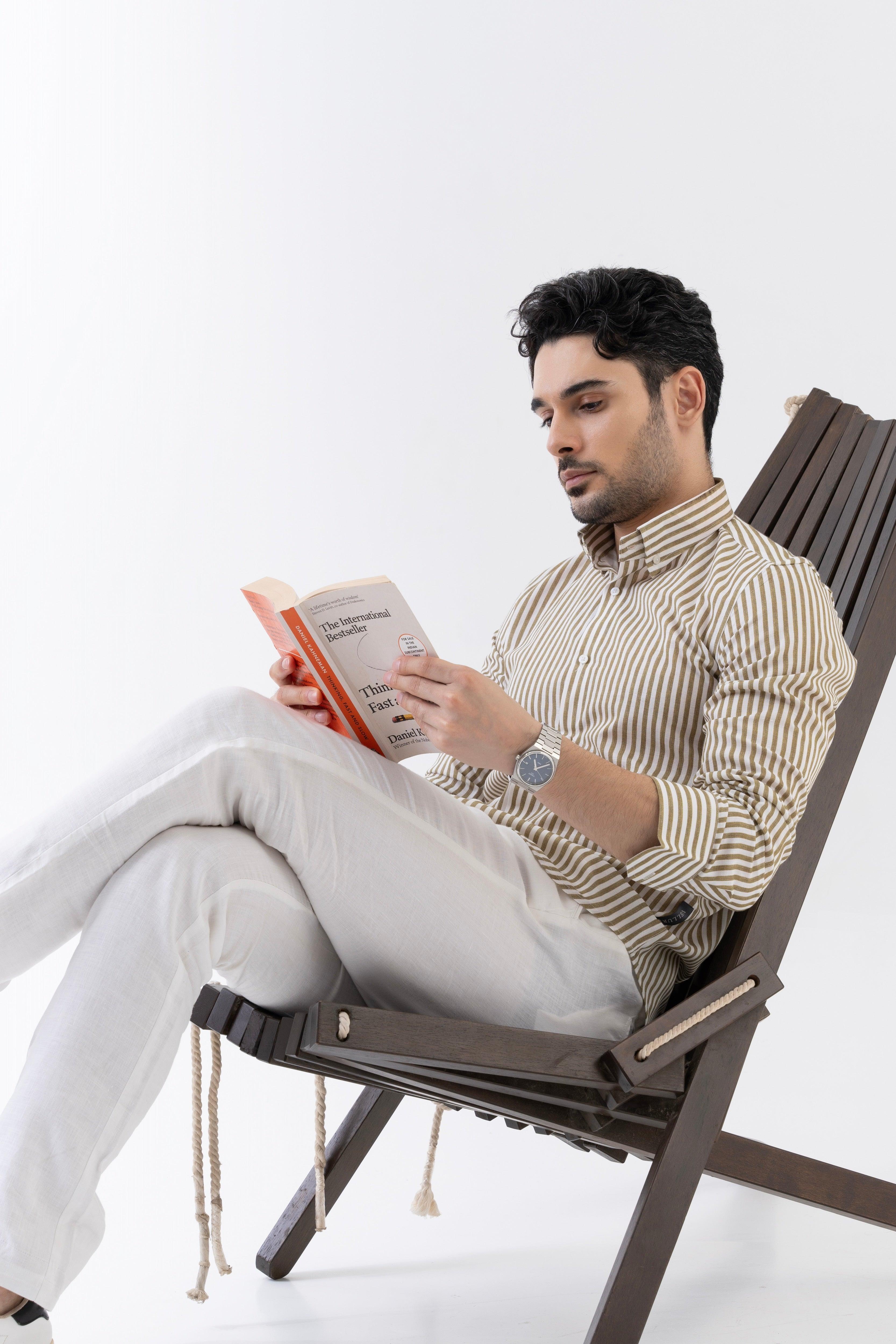 The Monaco Linen Striped Shirt in Amalfi Blue