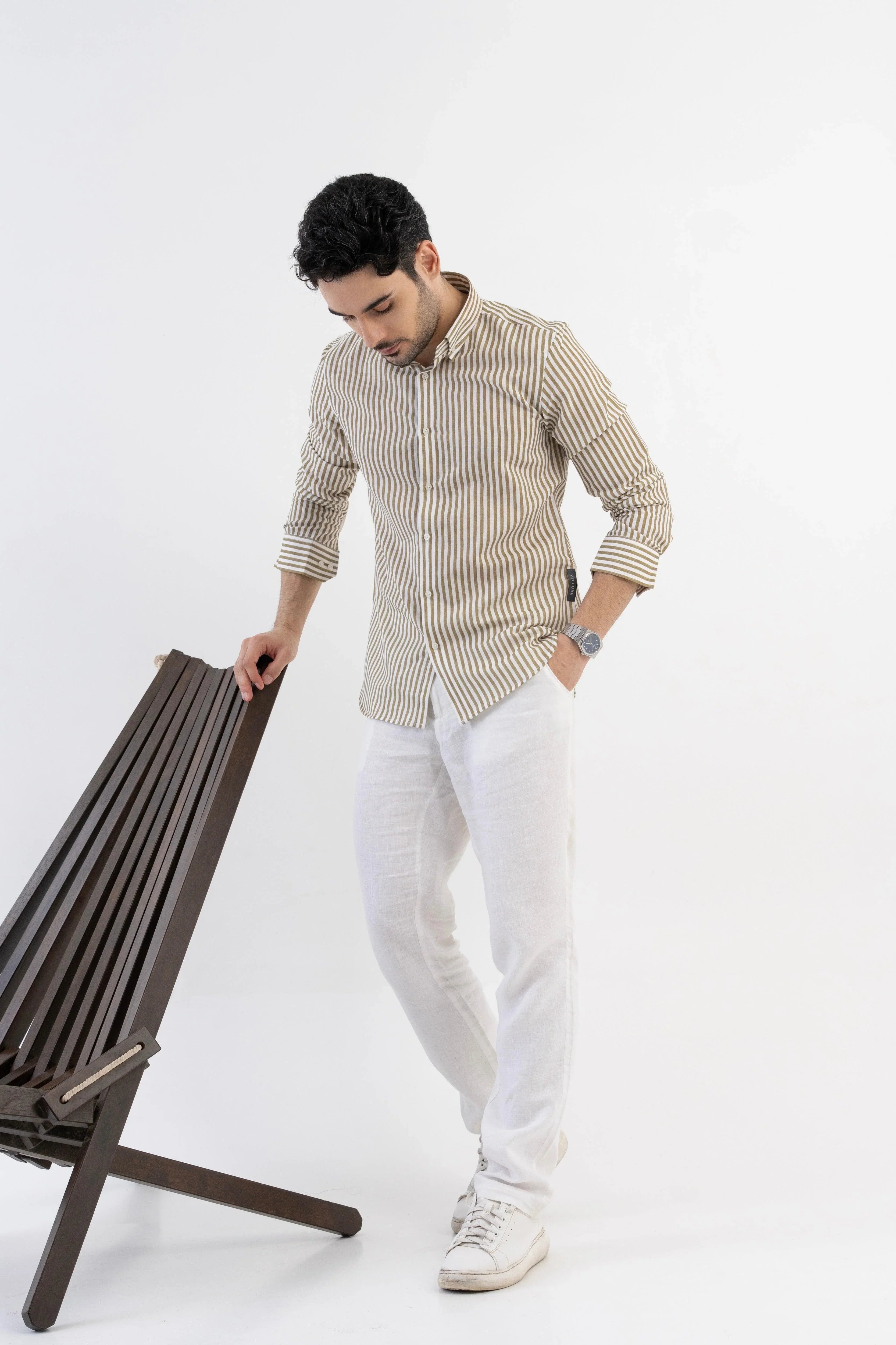 The Monaco Linen Striped Shirt in Amalfi Blue