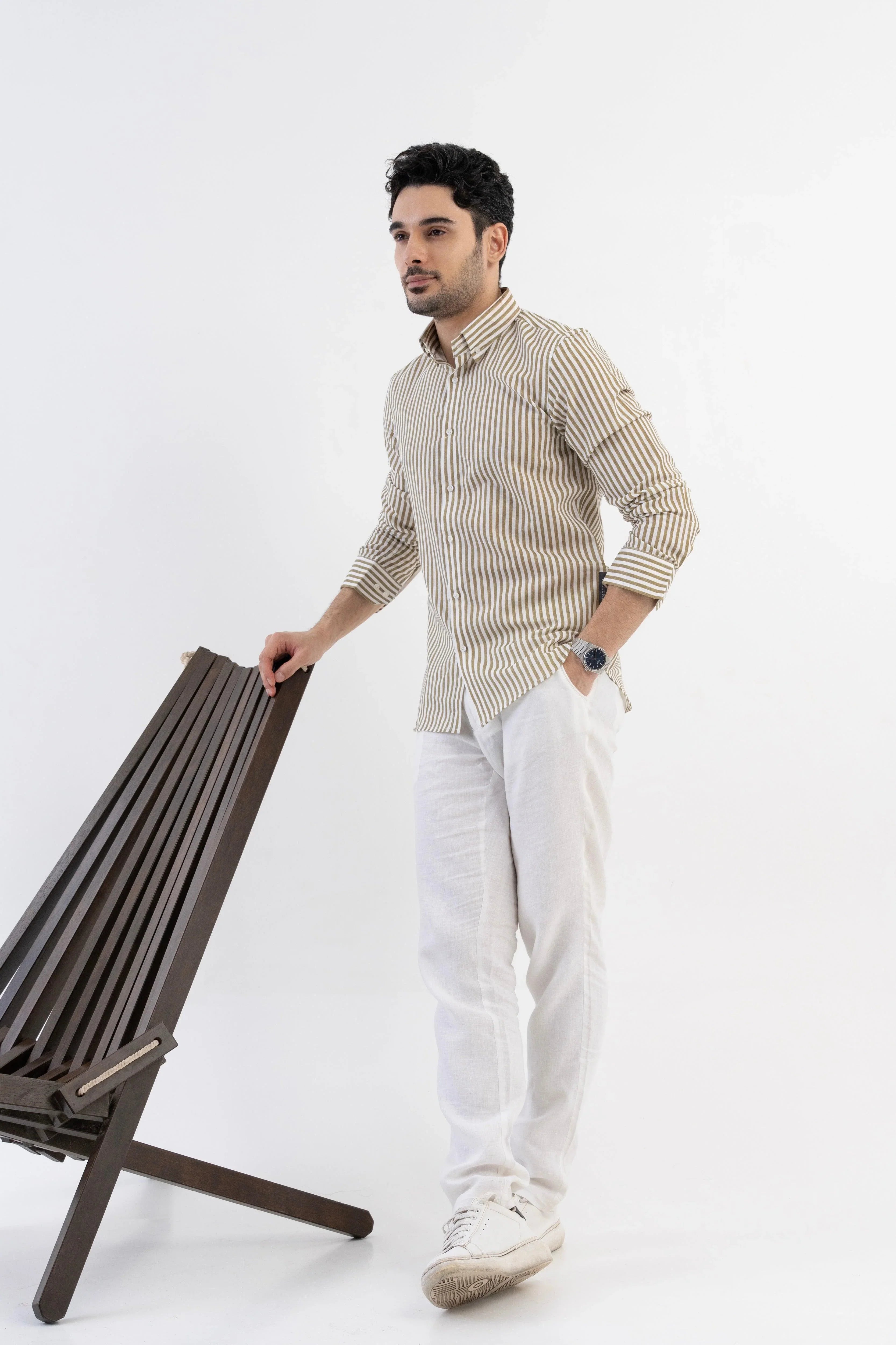 The Monaco Linen Striped Shirt in Amalfi Blue