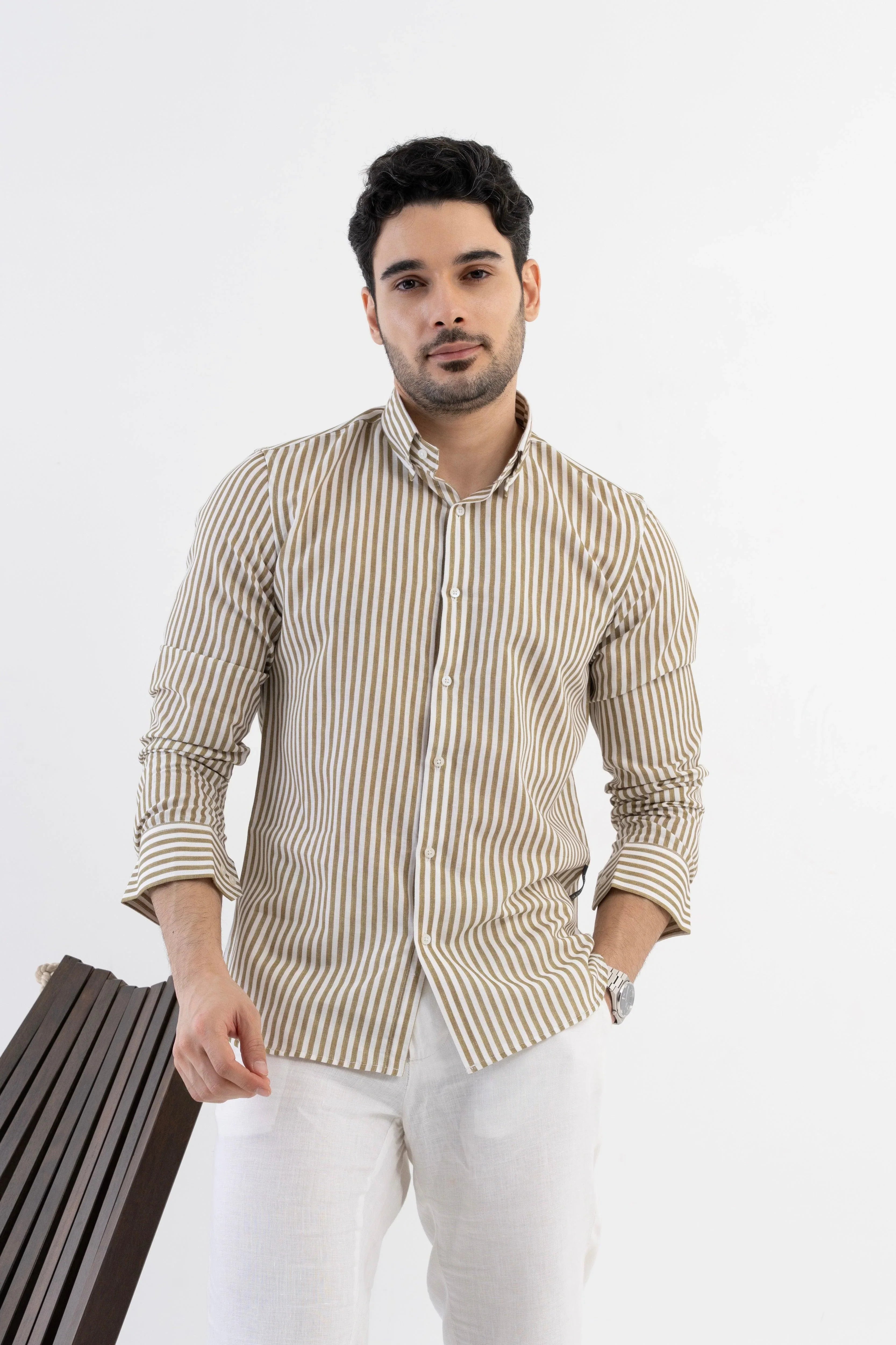 The Monaco Linen Striped Shirt in Amalfi Blue