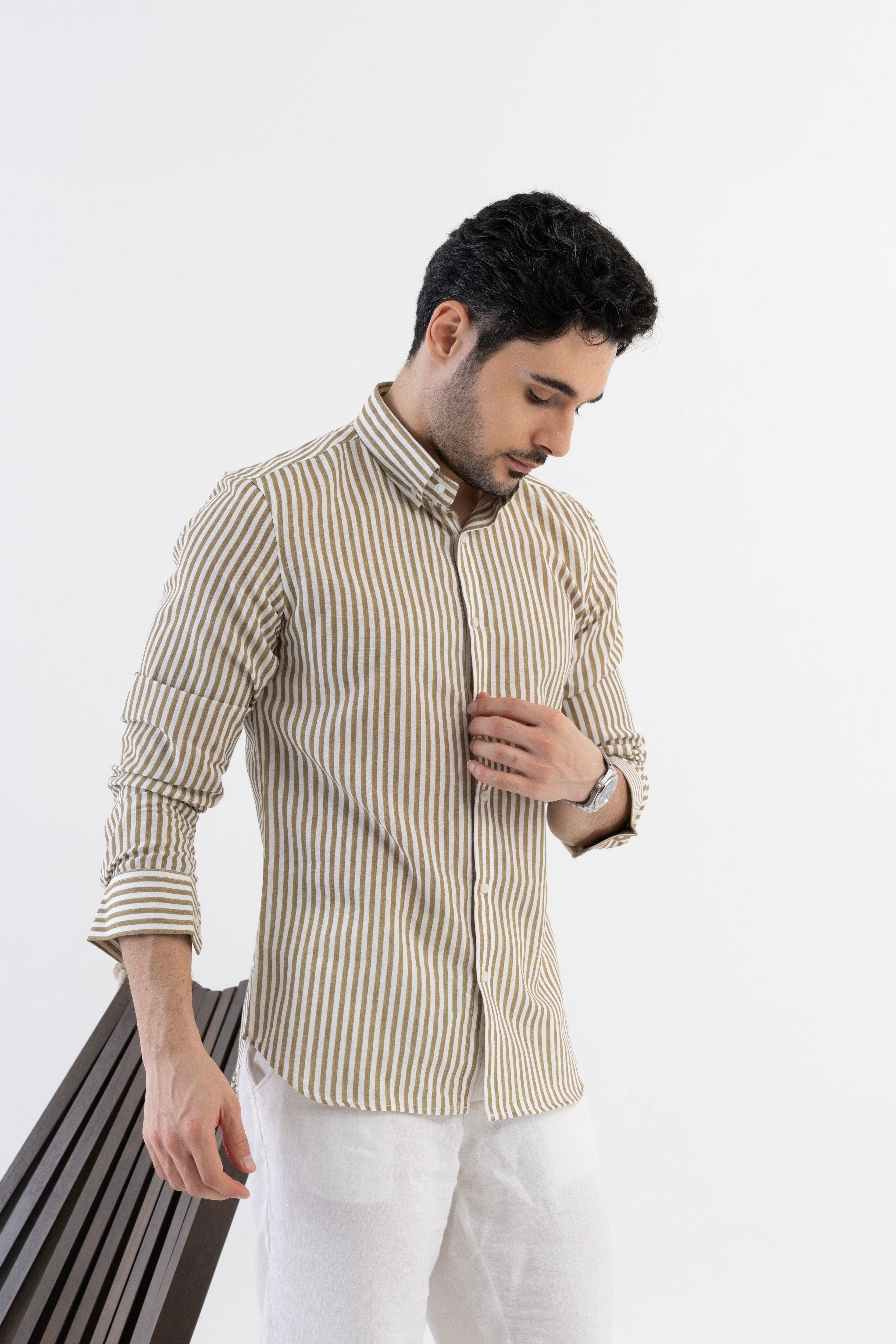 The Monaco Linen Striped Shirt in Amalfi Blue