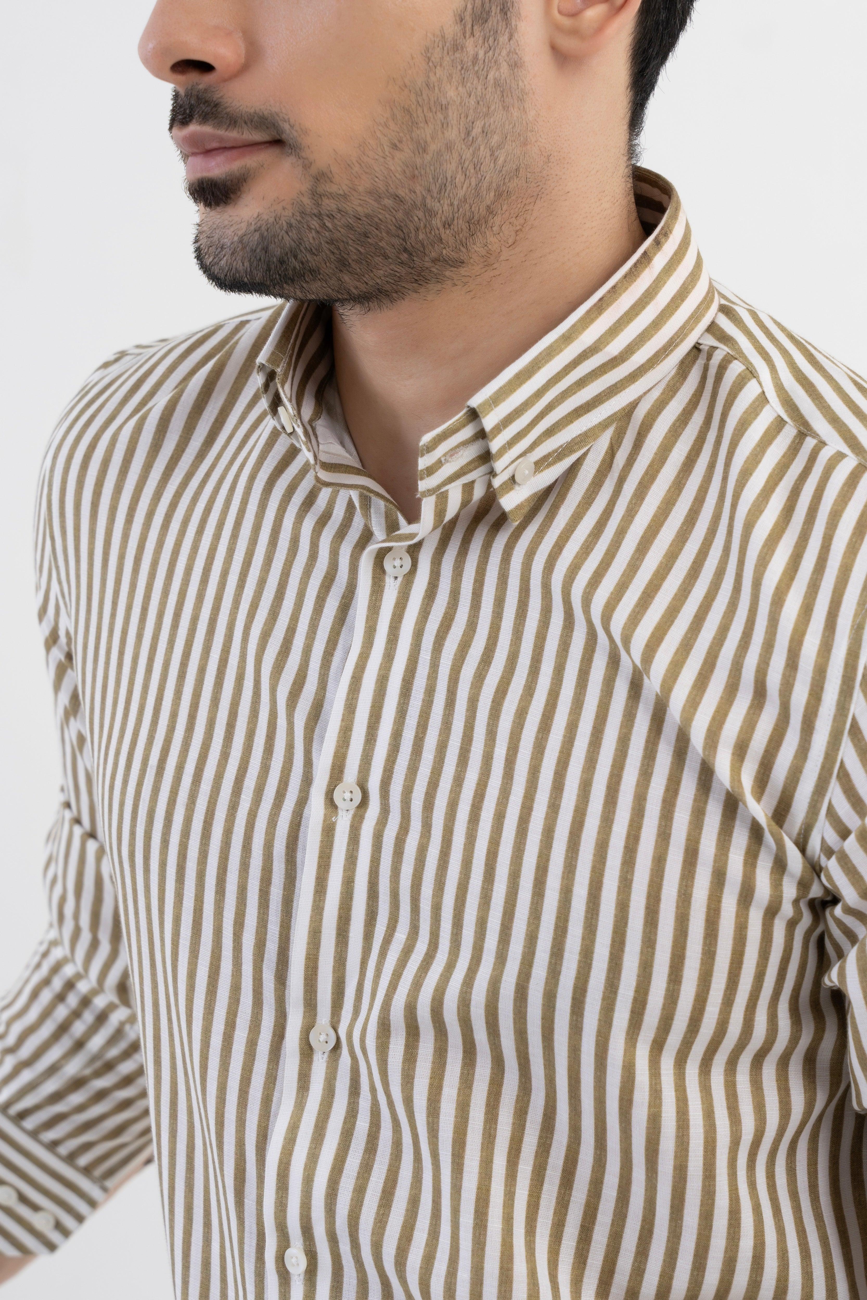 The Monaco Linen Striped Shirt in Amalfi Blue