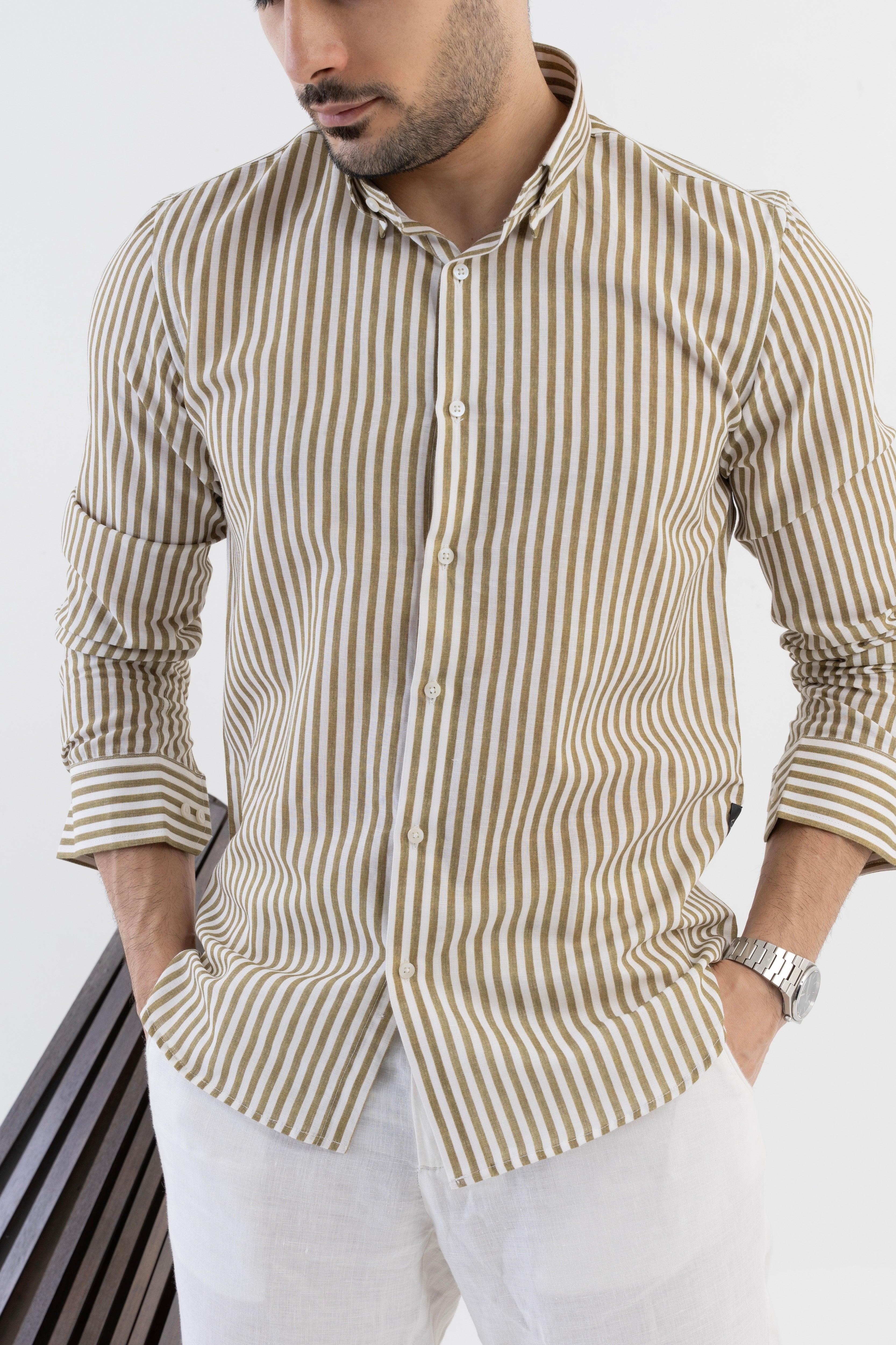 The Monaco Linen Striped Shirt in Amalfi Blue