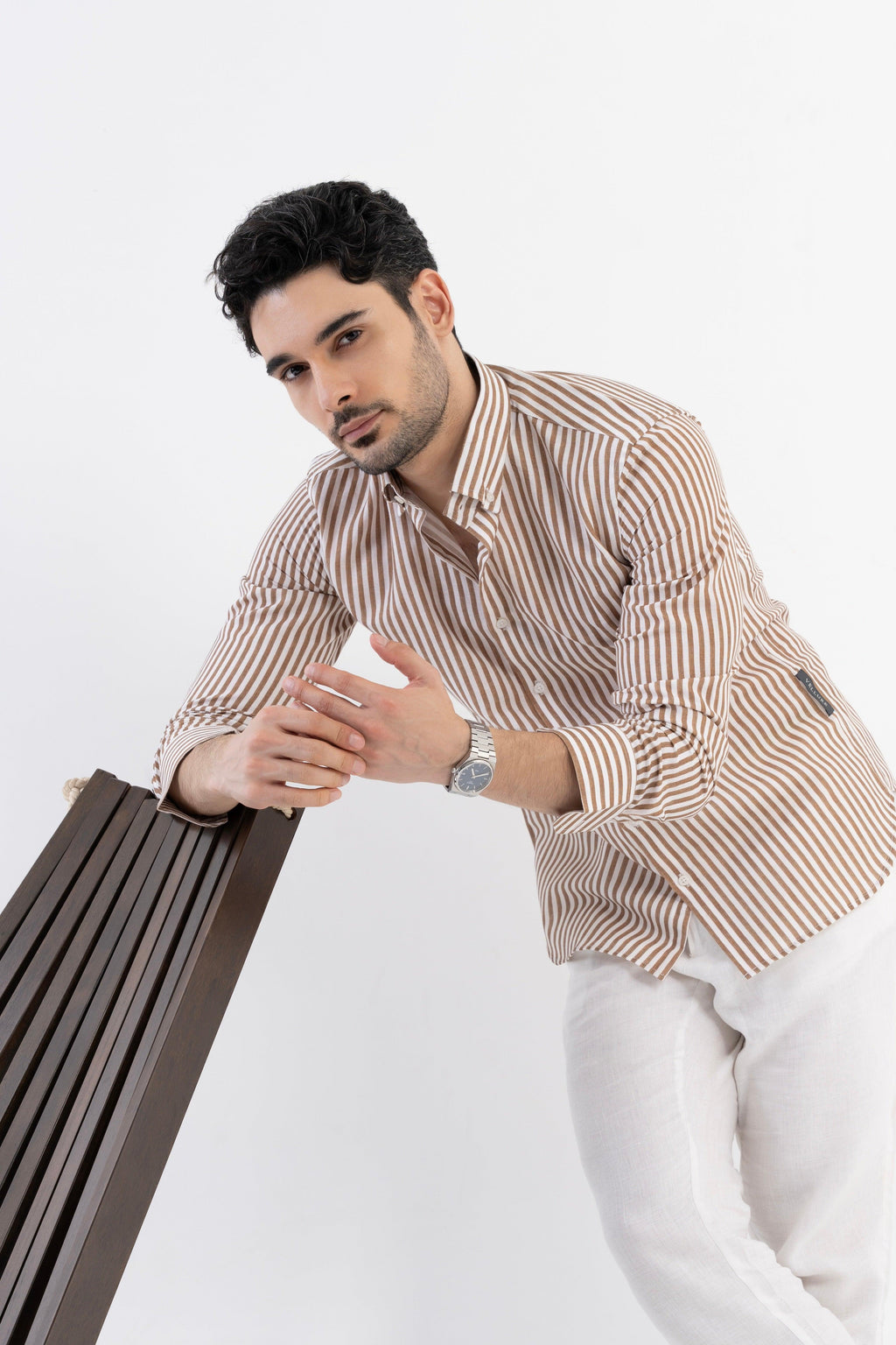 The Monaco Linen Striped Shirt in Amalfi Blue
