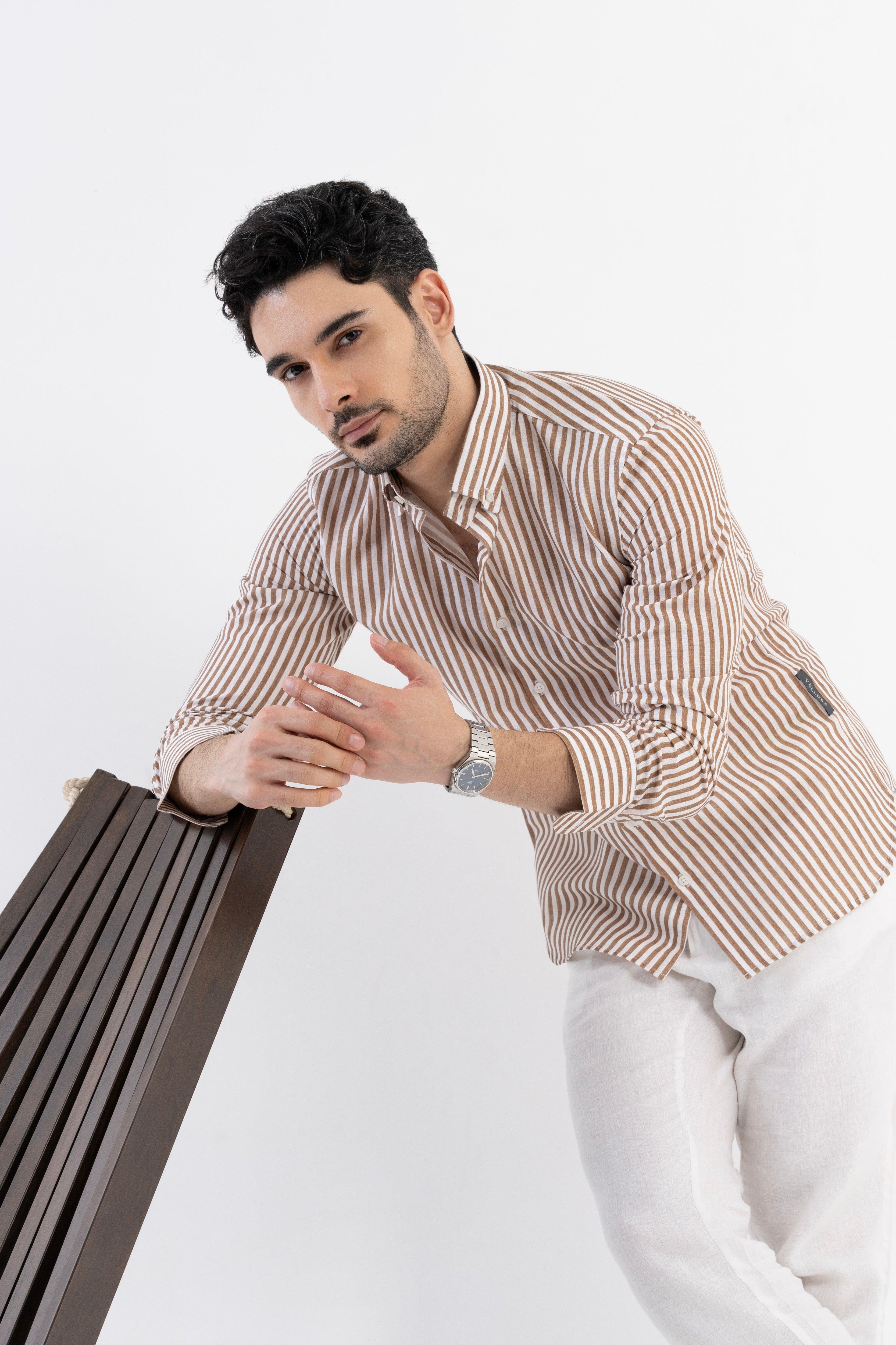 The Monaco Linen Striped Shirt in Amalfi Blue