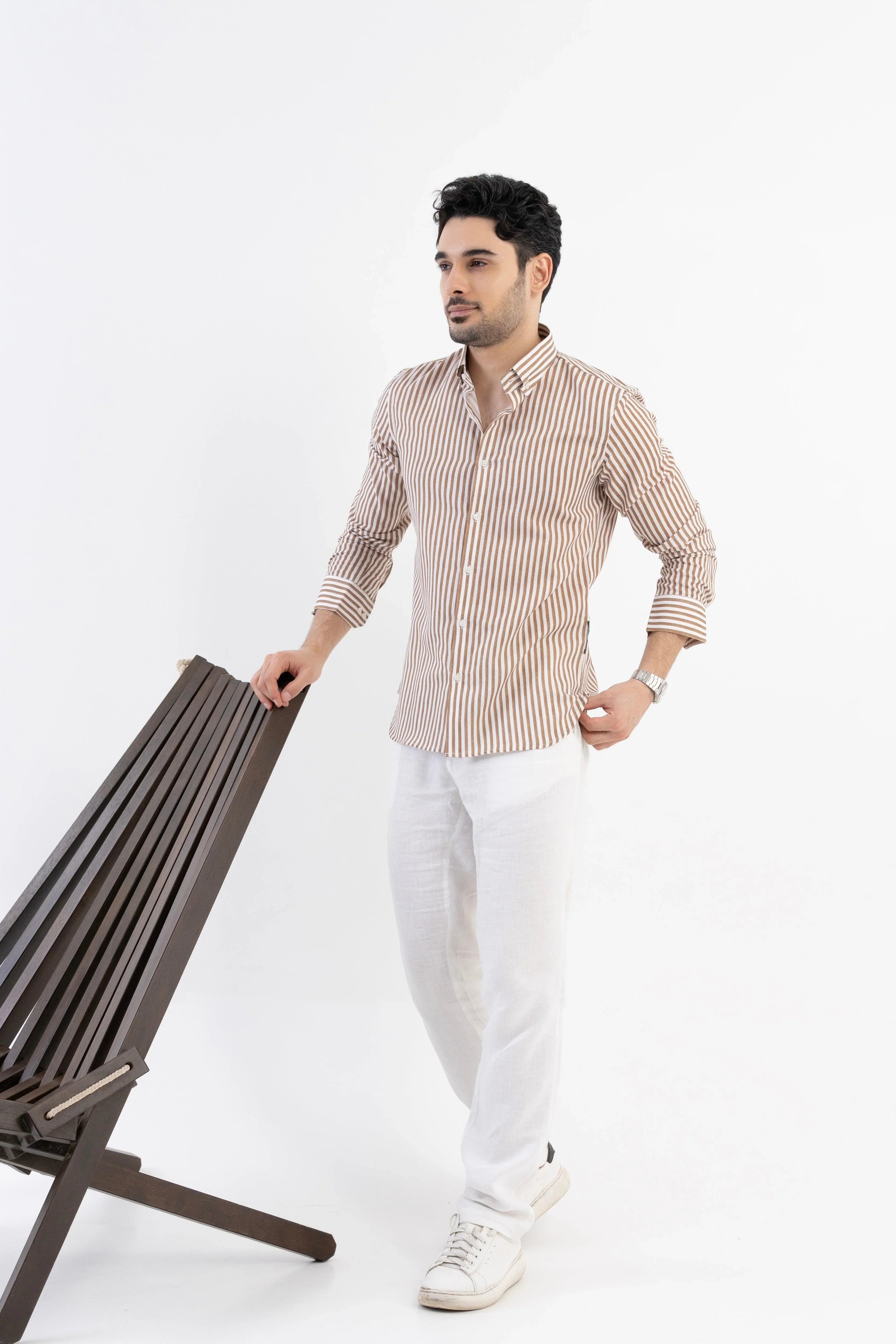 The Monaco Linen Striped Shirt in Amalfi Blue