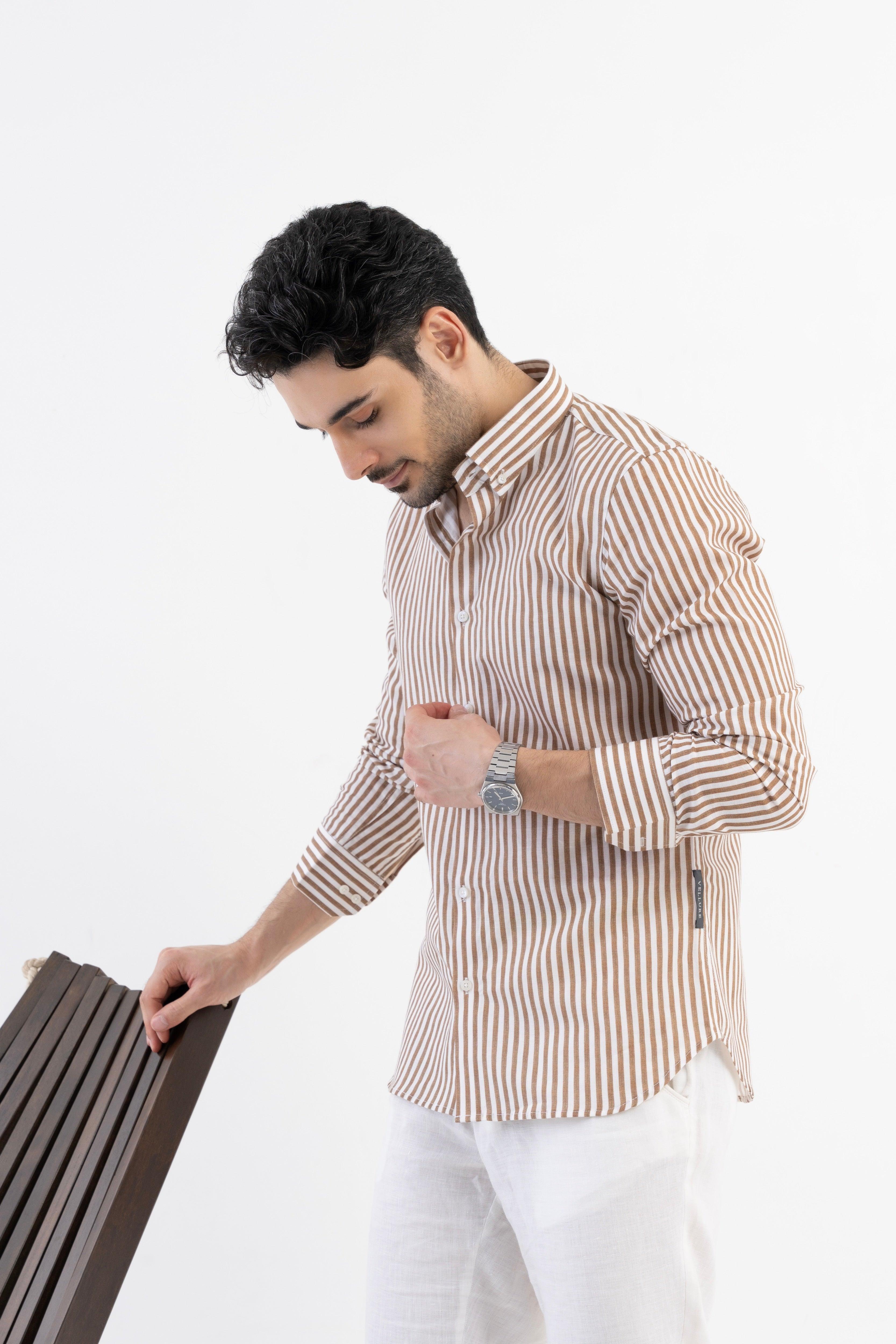 The Monaco Linen Striped Shirt in Amalfi Blue