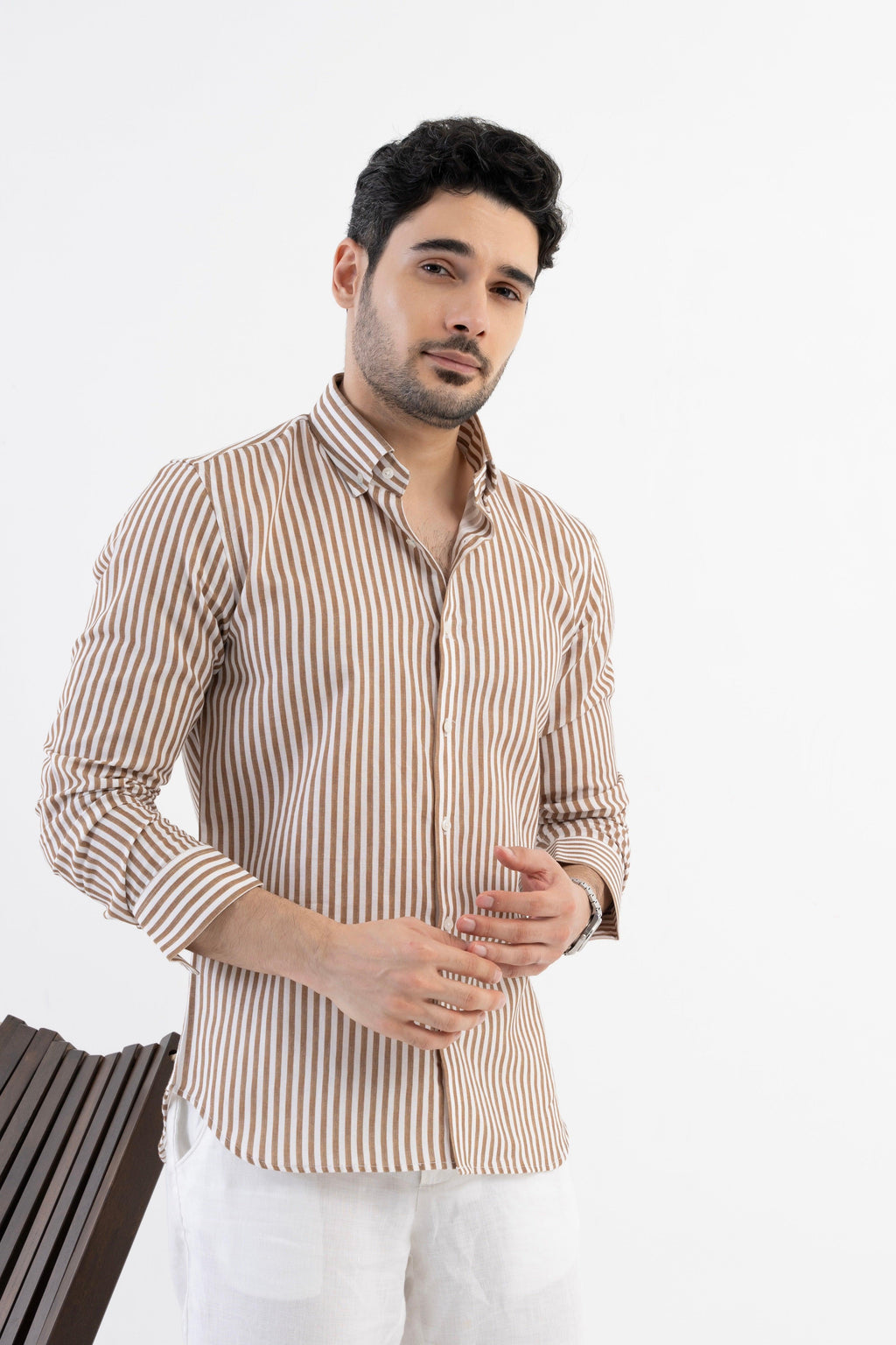 The Monaco Linen Striped Shirt in Amalfi Blue