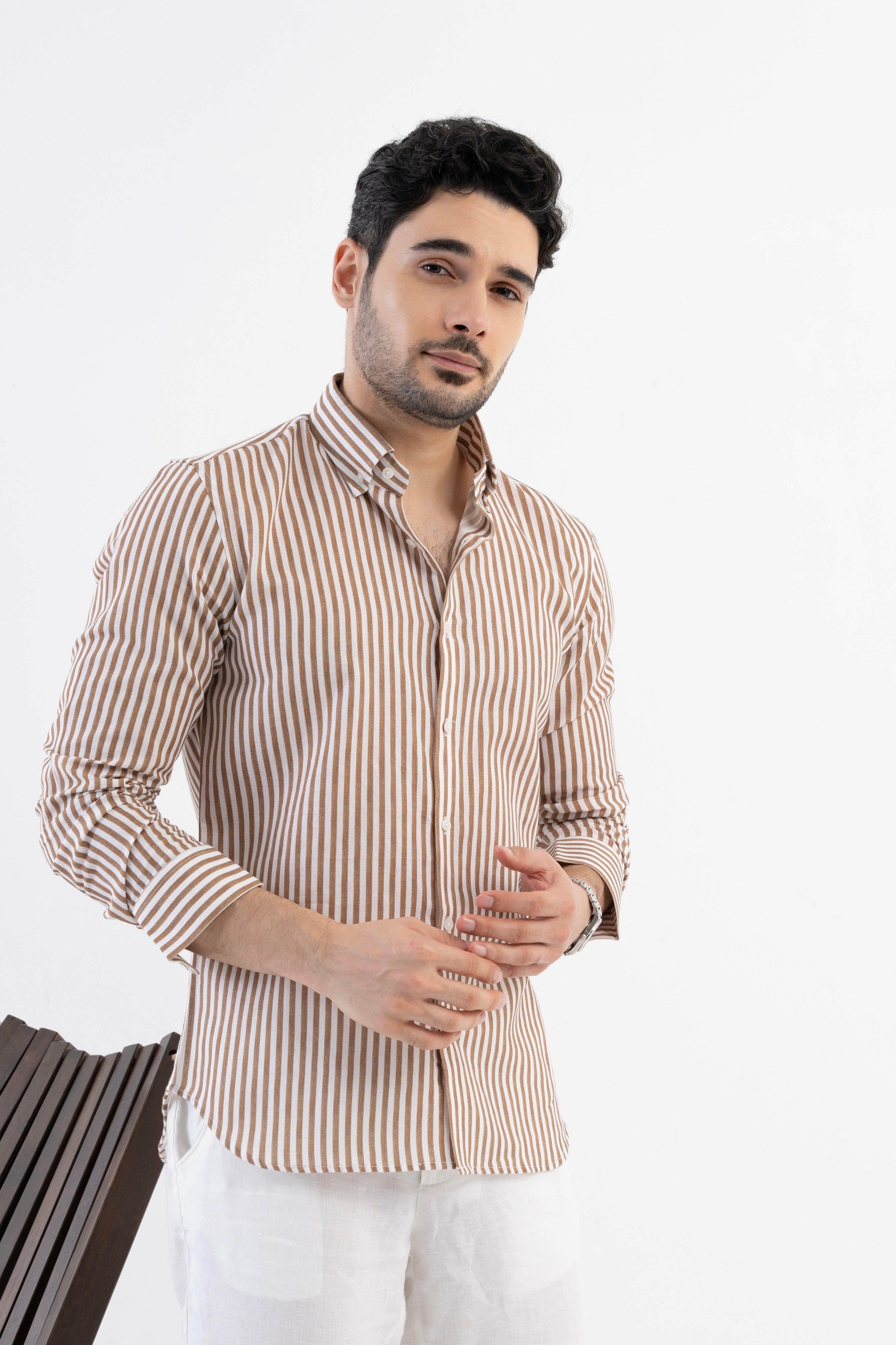 The Monaco Linen Striped Shirt in Amalfi Blue
