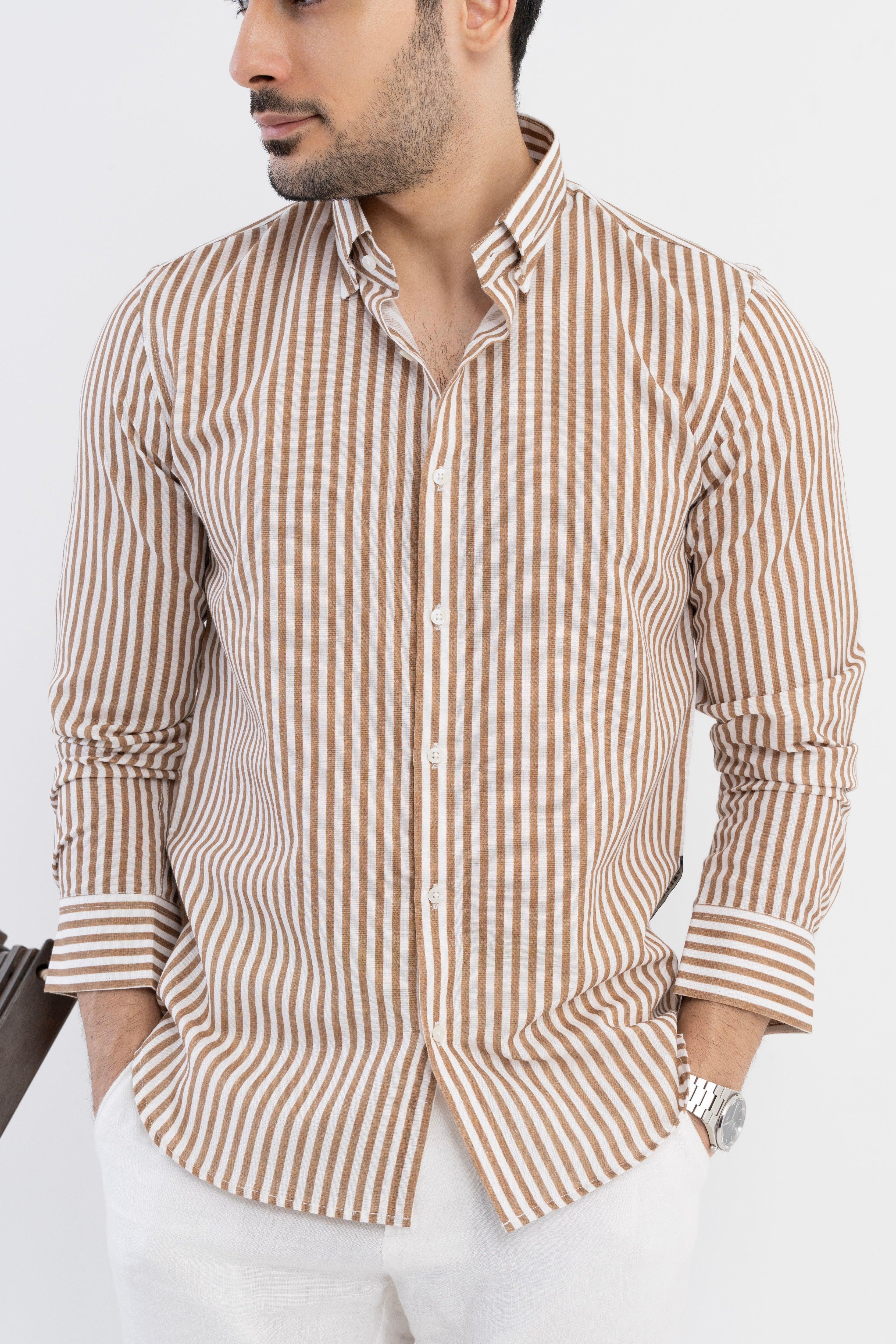 The Monaco Linen Striped Shirt in Amalfi Blue