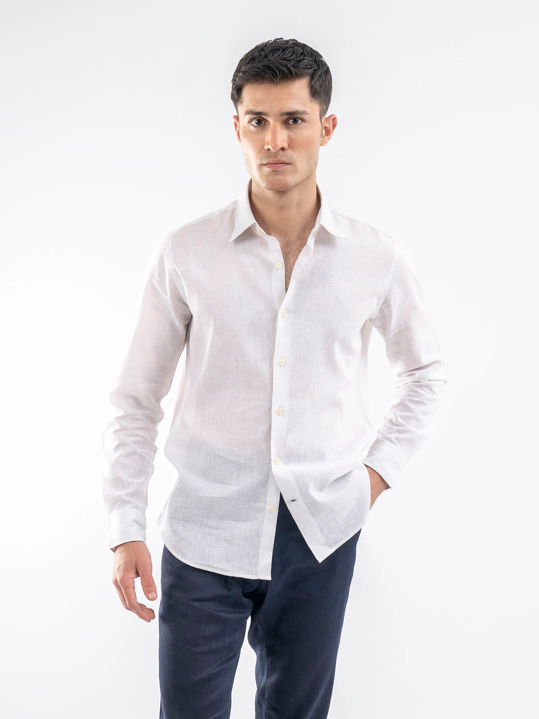 White Candy Plain Lilen Shirt