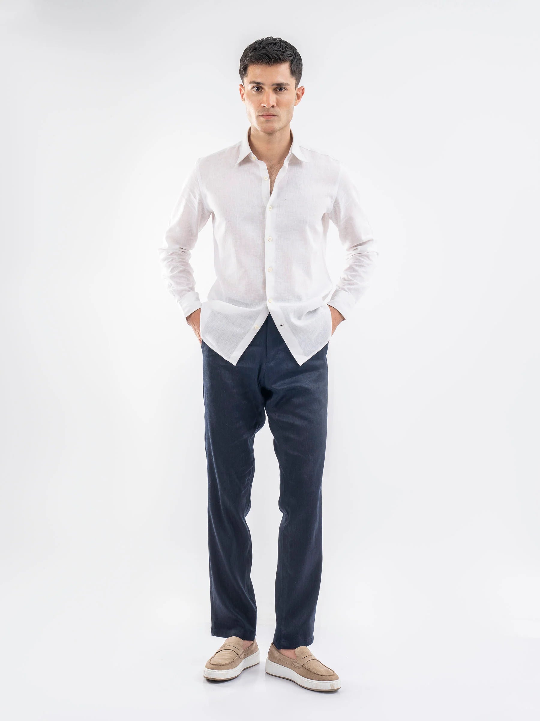 White Candy Plain Lilen Shirt