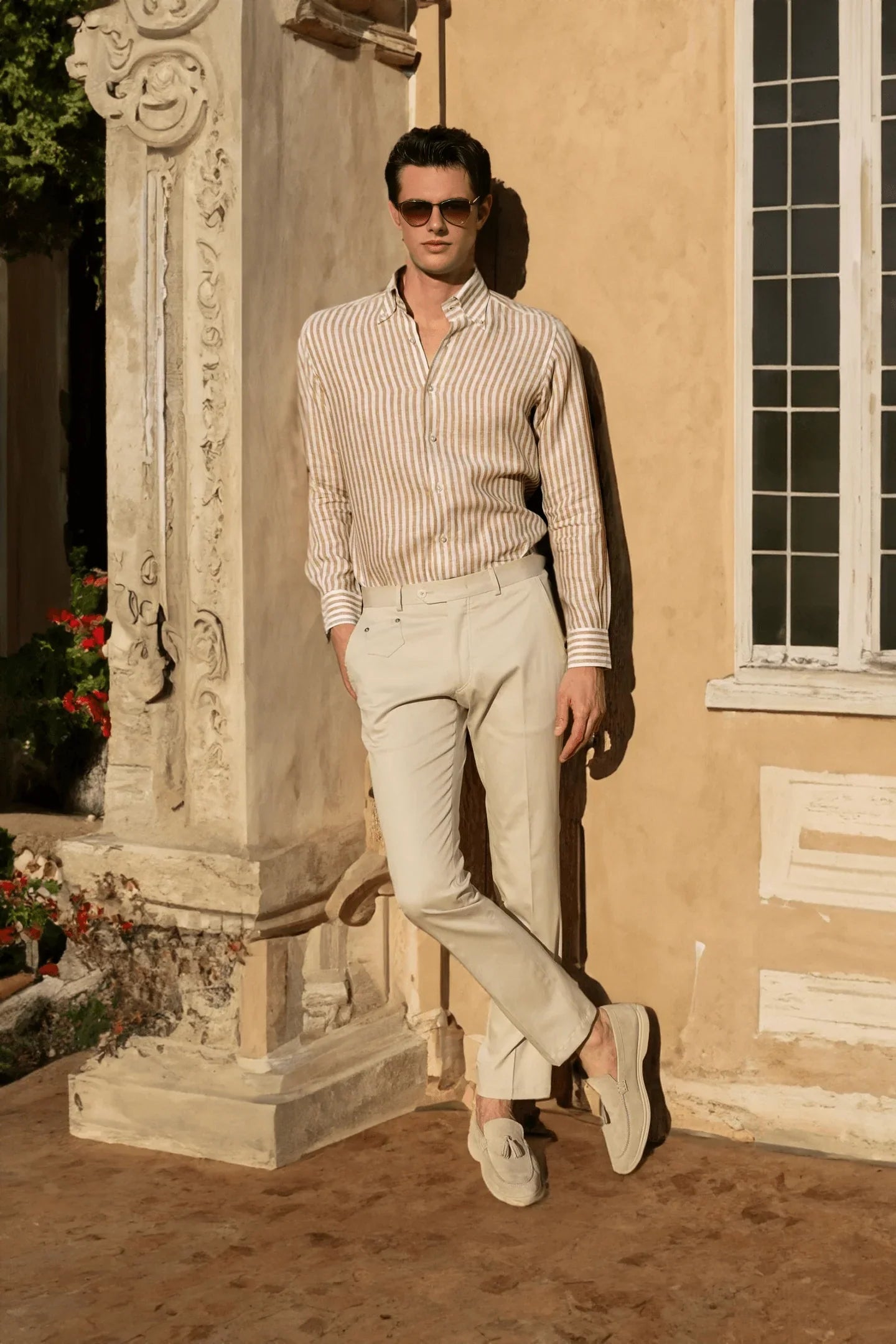 The Monaco Linen Striped Shirt in Amalfi Blue