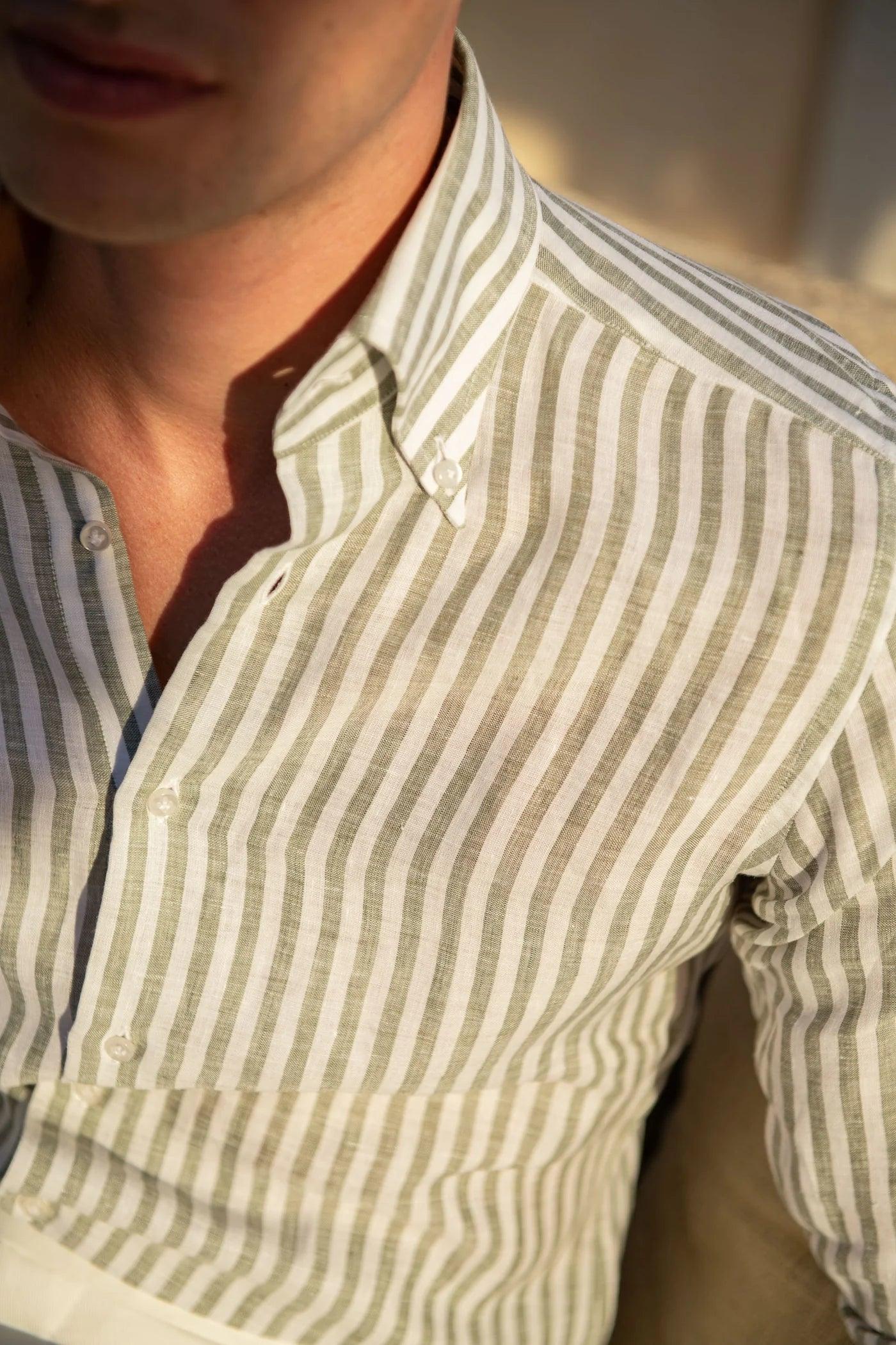 The Monaco Linen Striped Shirt in Amalfi Blue